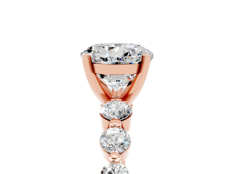Rose gold Round Cut Solitaire Moissanite Ring with Pave Band and Four-Prong Setting_5