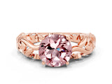 Rose gold Round Cut Solitaire Morganite Leaf-Inspired Vine Band Ring with Prong Setting