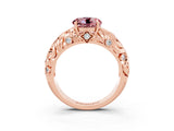 Rose gold Round Cut Solitaire Morganite Leaf-Inspired Vine Band Ring with Prong Setting_3