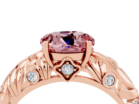 Rose gold Round Cut Solitaire Morganite Leaf-Inspired Vine Band Ring with Prong Setting_4