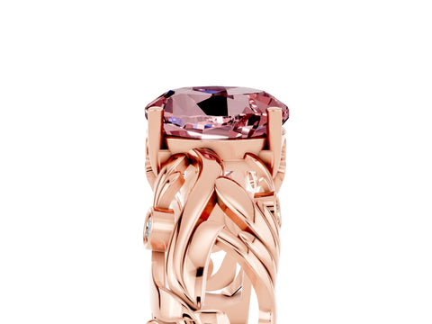 Rose gold Round Cut Solitaire Morganite Leaf-Inspired Vine Band Ring with Prong Setting_5