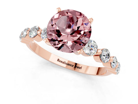 Rose gold Round Cut Solitaire Morganite Ring with Pave Band and Four-Prong Setting_1