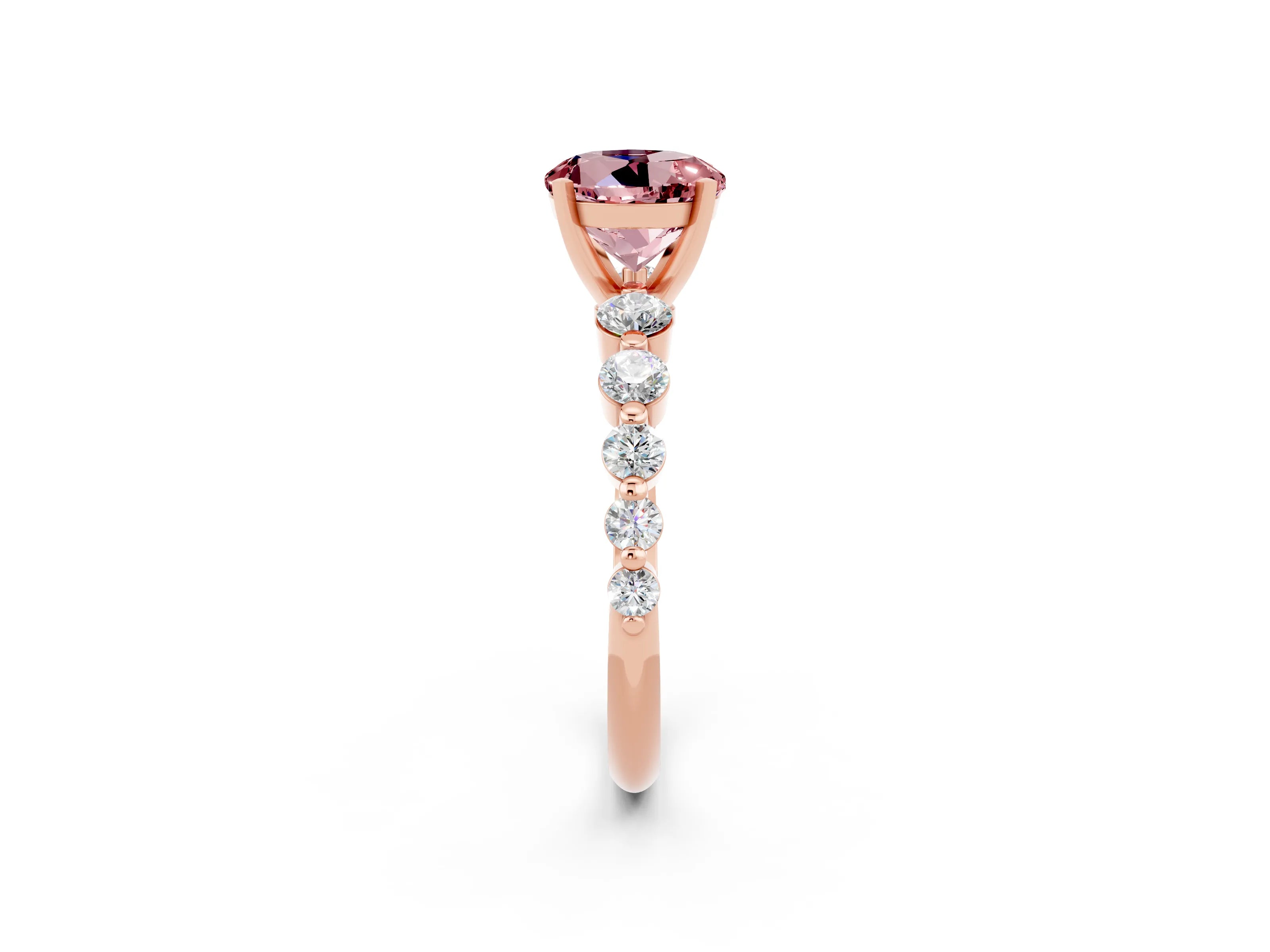 Rose gold Round Cut Solitaire Morganite Ring with Pave Band and Four-Prong Setting_2