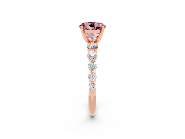 Rose gold Round Cut Solitaire Morganite Ring with Pave Band and Four-Prong Setting
