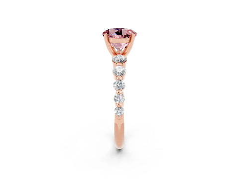 Rose gold Round Cut Solitaire Morganite Ring with Pave Band and Four-Prong Setting_2