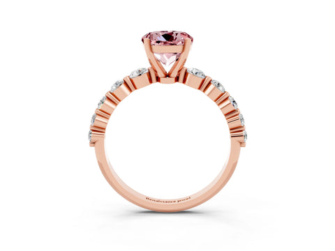 Rose gold Round Cut Solitaire Morganite Ring with Pave Band and Four-Prong Setting_3