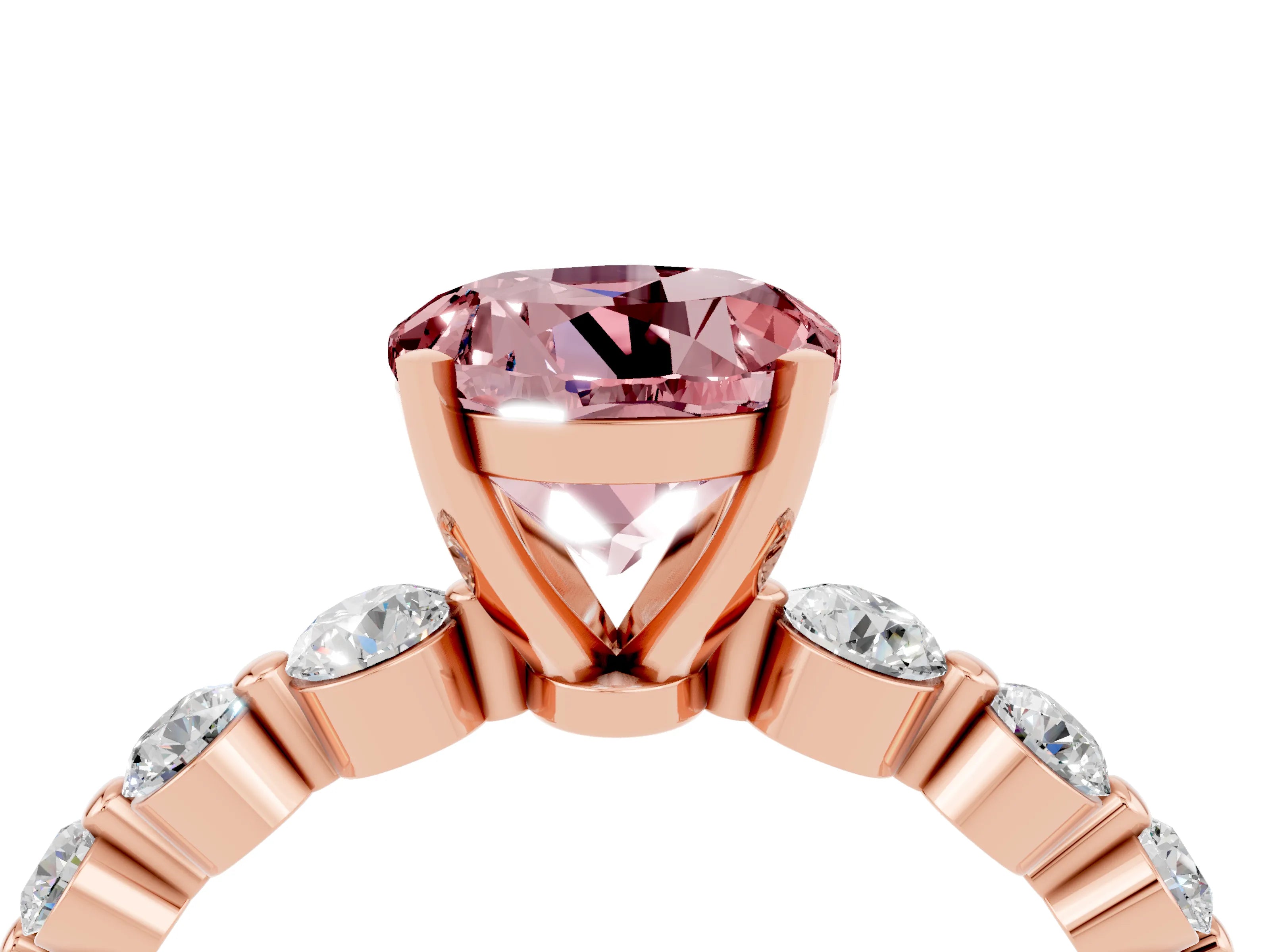 Rose gold Round Cut Solitaire Morganite Ring with Pave Band and Four-Prong Setting_4