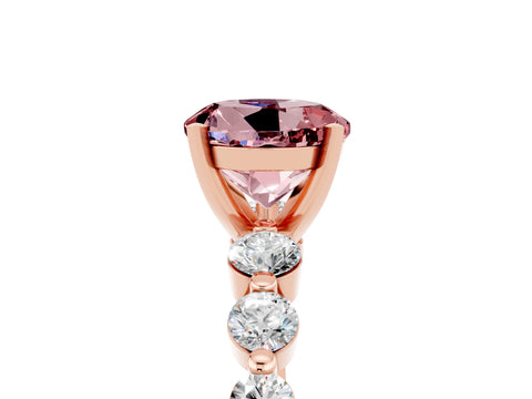 Rose gold Round Cut Solitaire Morganite Ring with Pave Band and Four-Prong Setting_5
