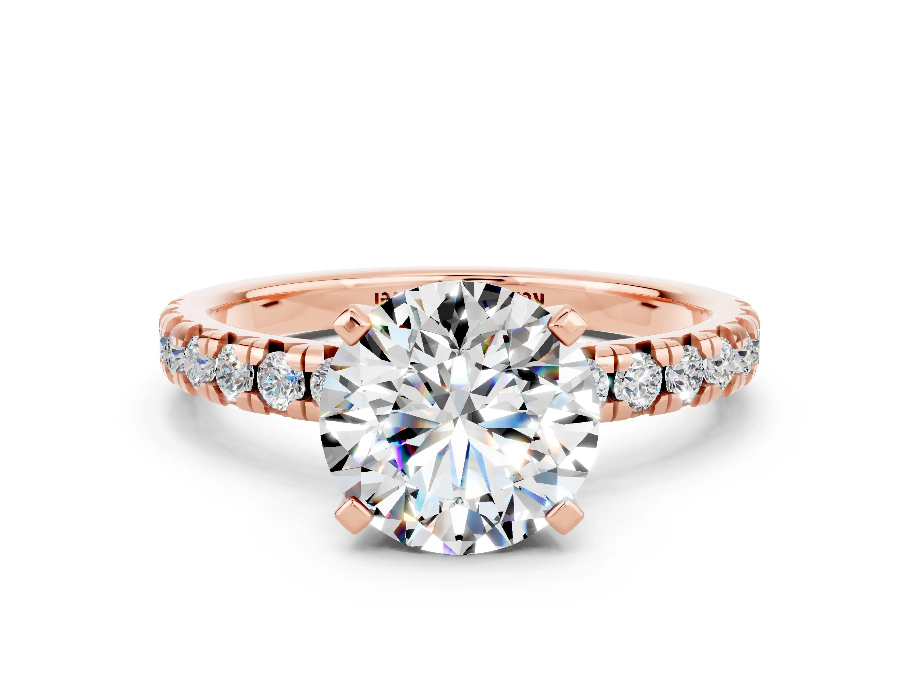 Rose gold Round Cut Solitaire Pave Diamond Engagement Ring with Four-Prong Setting