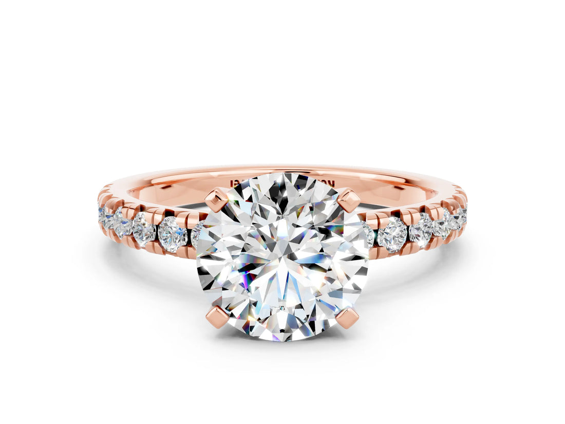 Rose gold Round Cut Solitaire Pave Diamond Engagement Ring with Four-Prong Setting