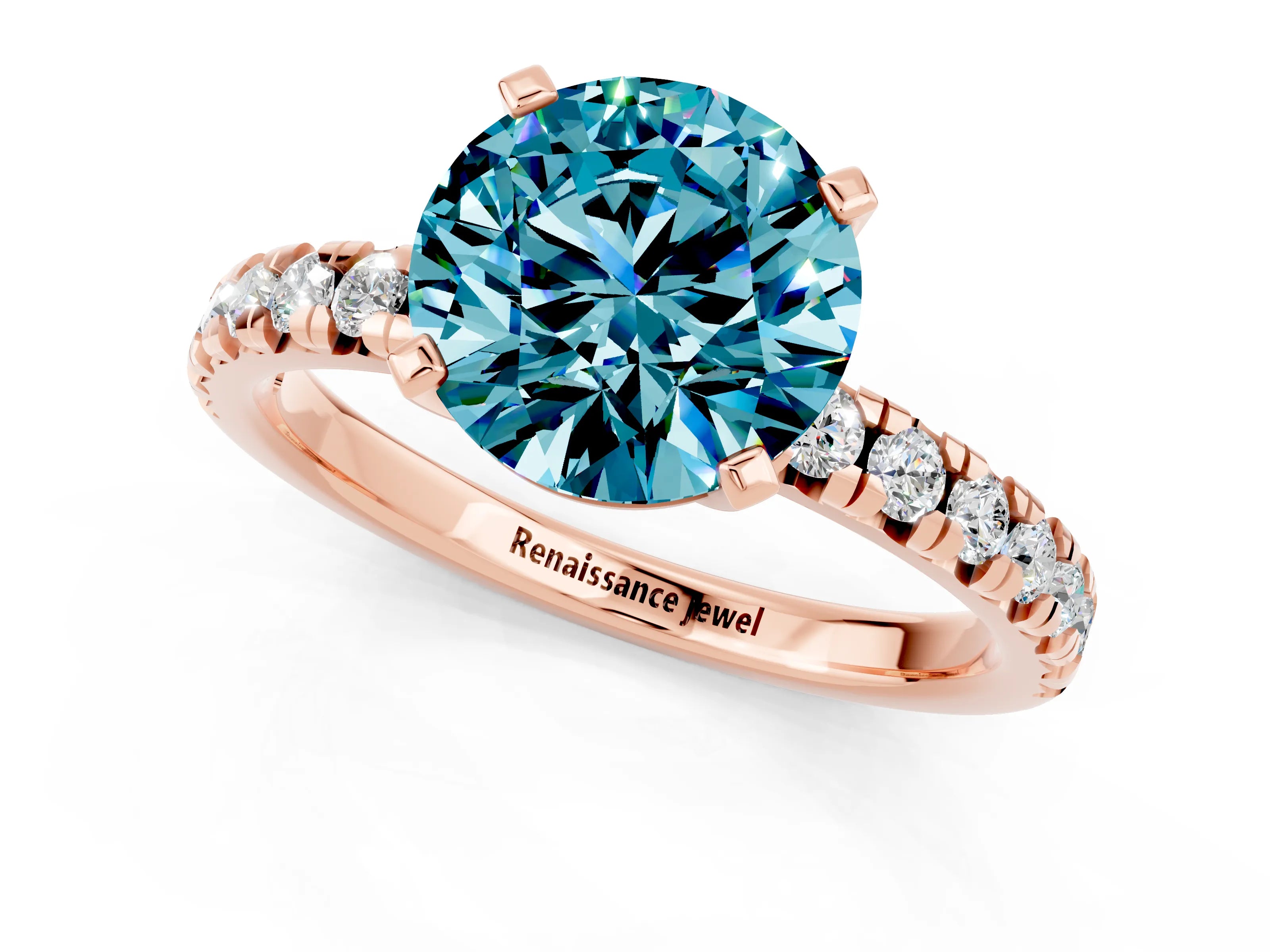 Rose gold Round Cut Solitaire Pave Diamond Engagement Ring with Four-Prong Setting_1