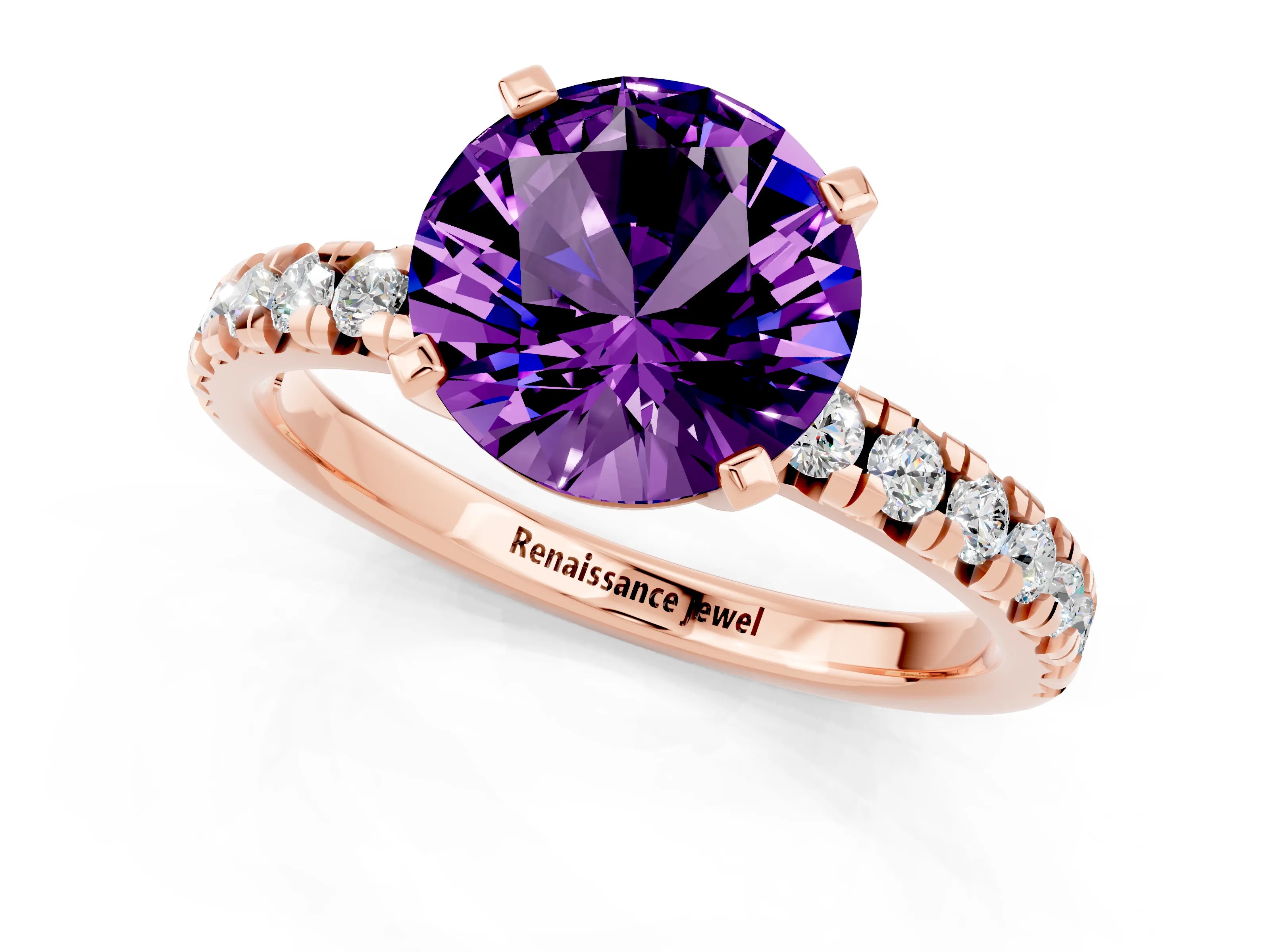 Rose gold Round Cut Solitaire Pave Diamond Engagement Ring with Four-Prong Setting_1