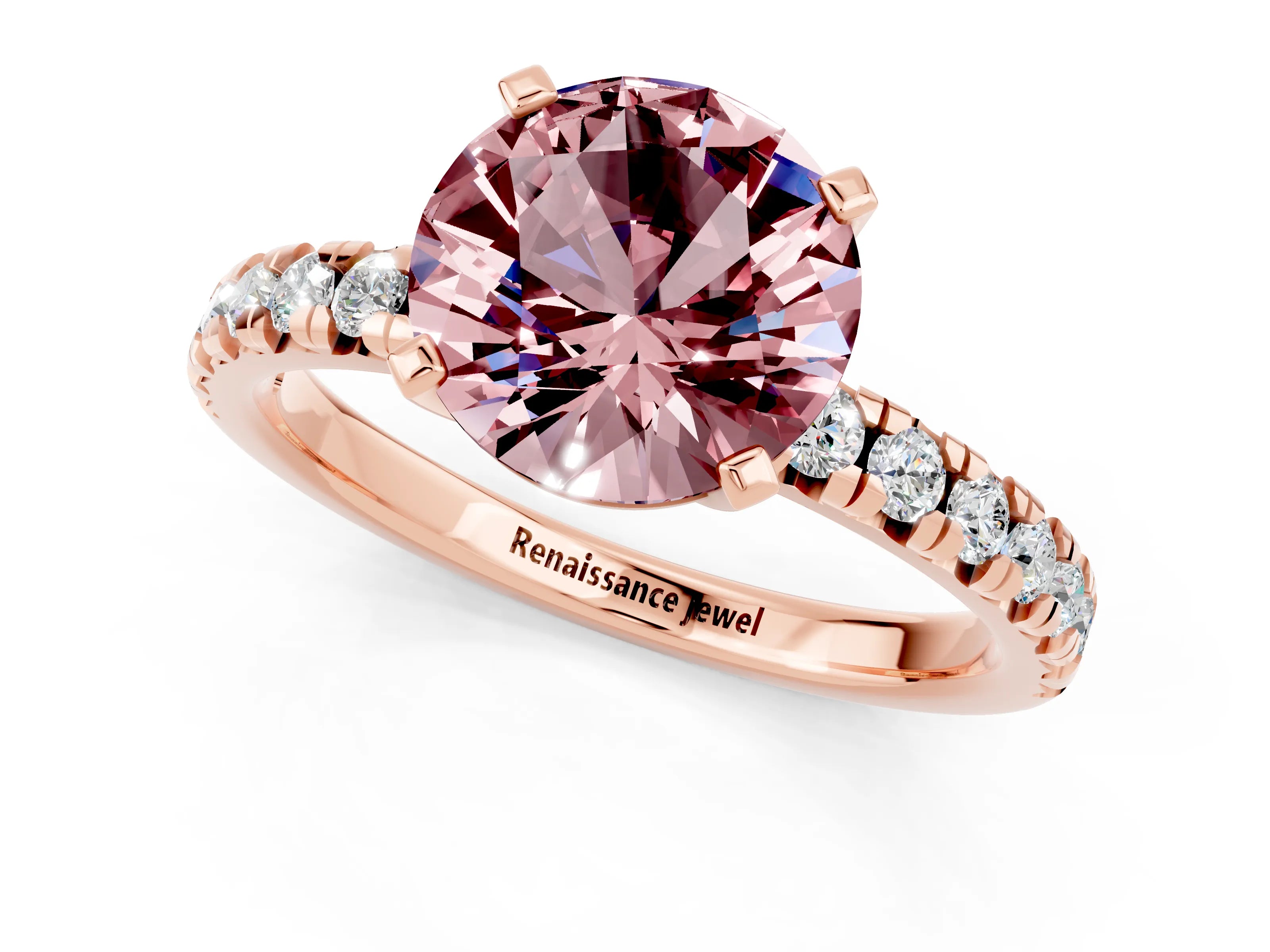 Rose gold Round Cut Solitaire Pave Diamond Engagement Ring with Four-Prong Setting_1
