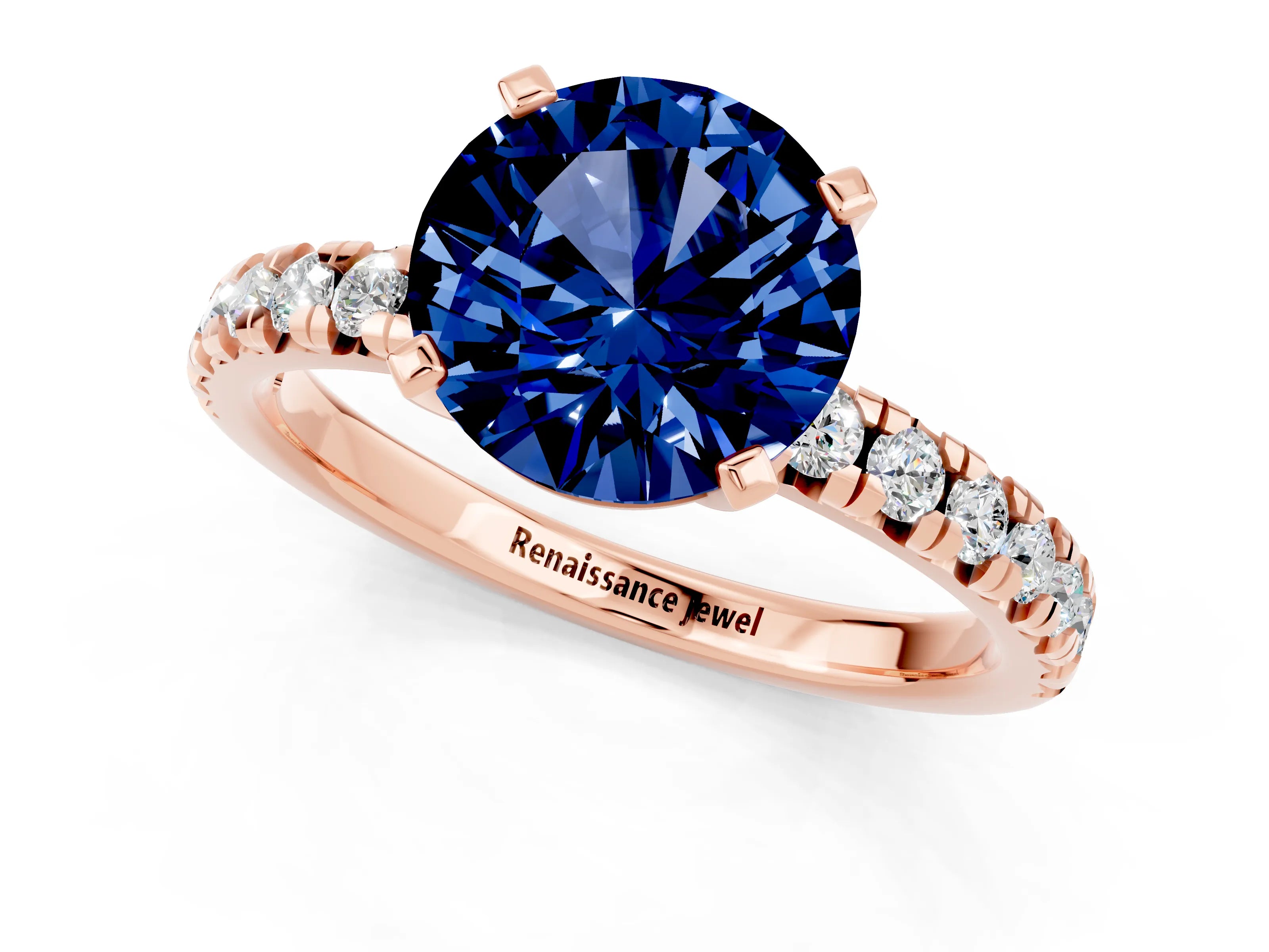Rose gold Round Cut Solitaire Pave Diamond Engagement Ring with Four-Prong Setting_1