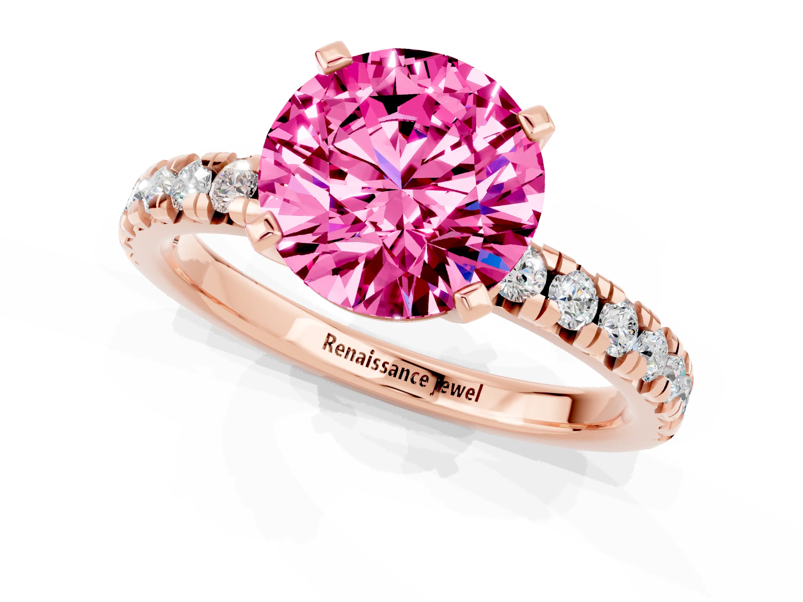 Rose gold Round Cut Solitaire Pave Diamond Engagement Ring with Four-Prong Setting_1