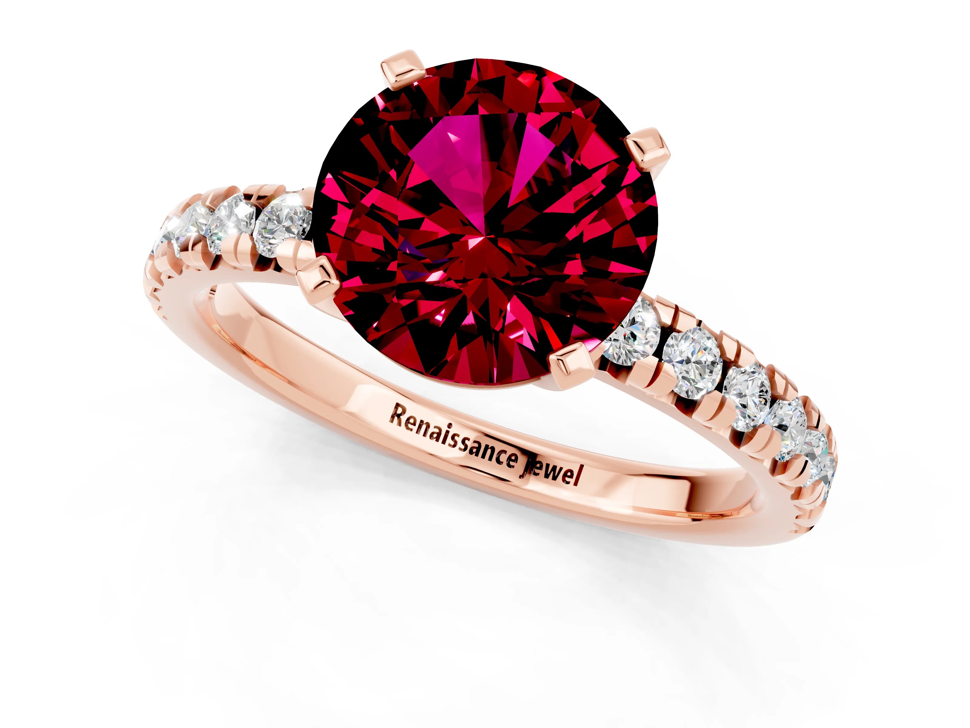 Rose gold Round Cut Solitaire Pave Diamond Engagement Ring with Four-Prong Setting_1