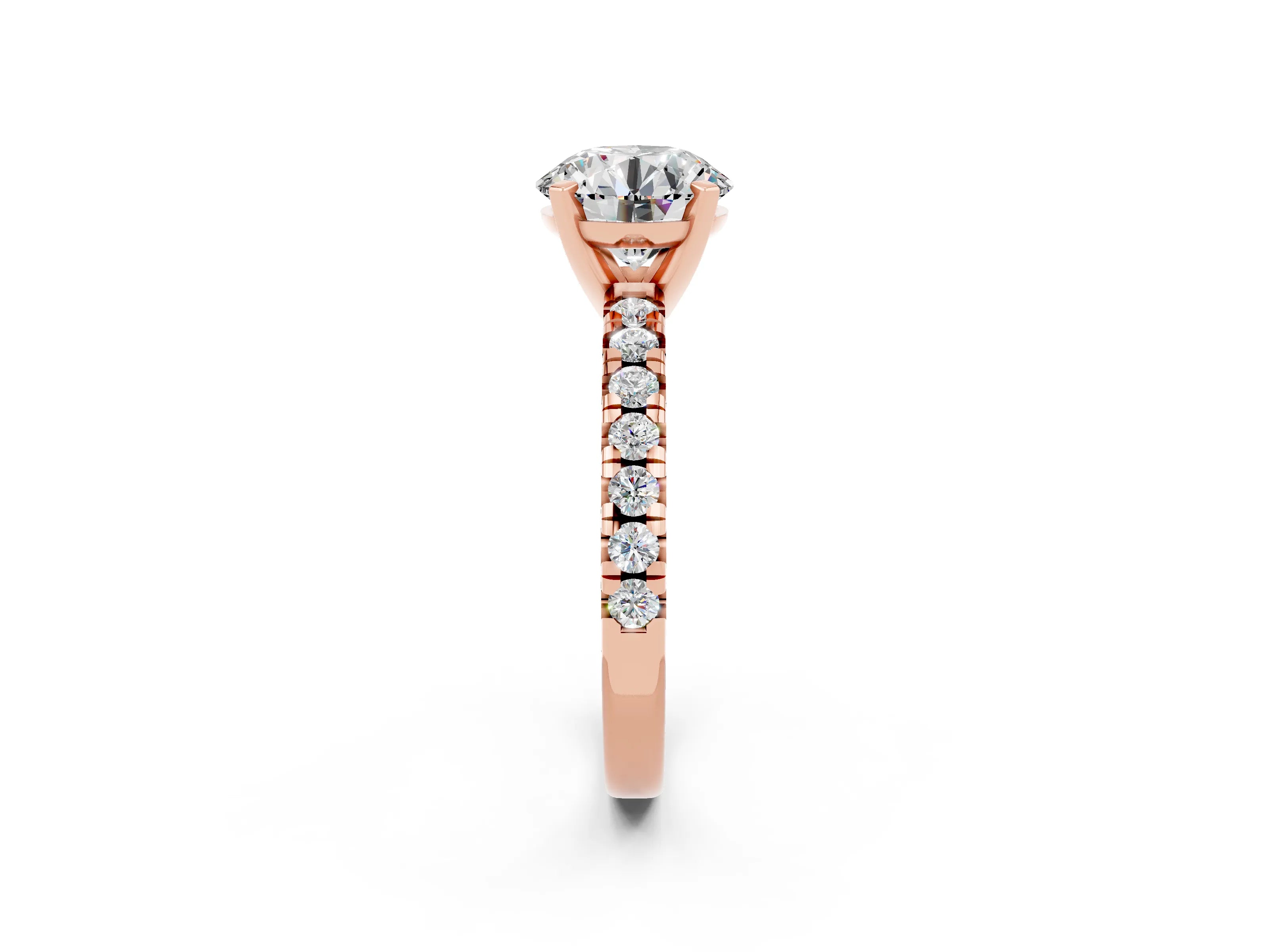 Rose gold Round Cut Solitaire Pave Diamond Engagement Ring with Four-Prong Setting_2