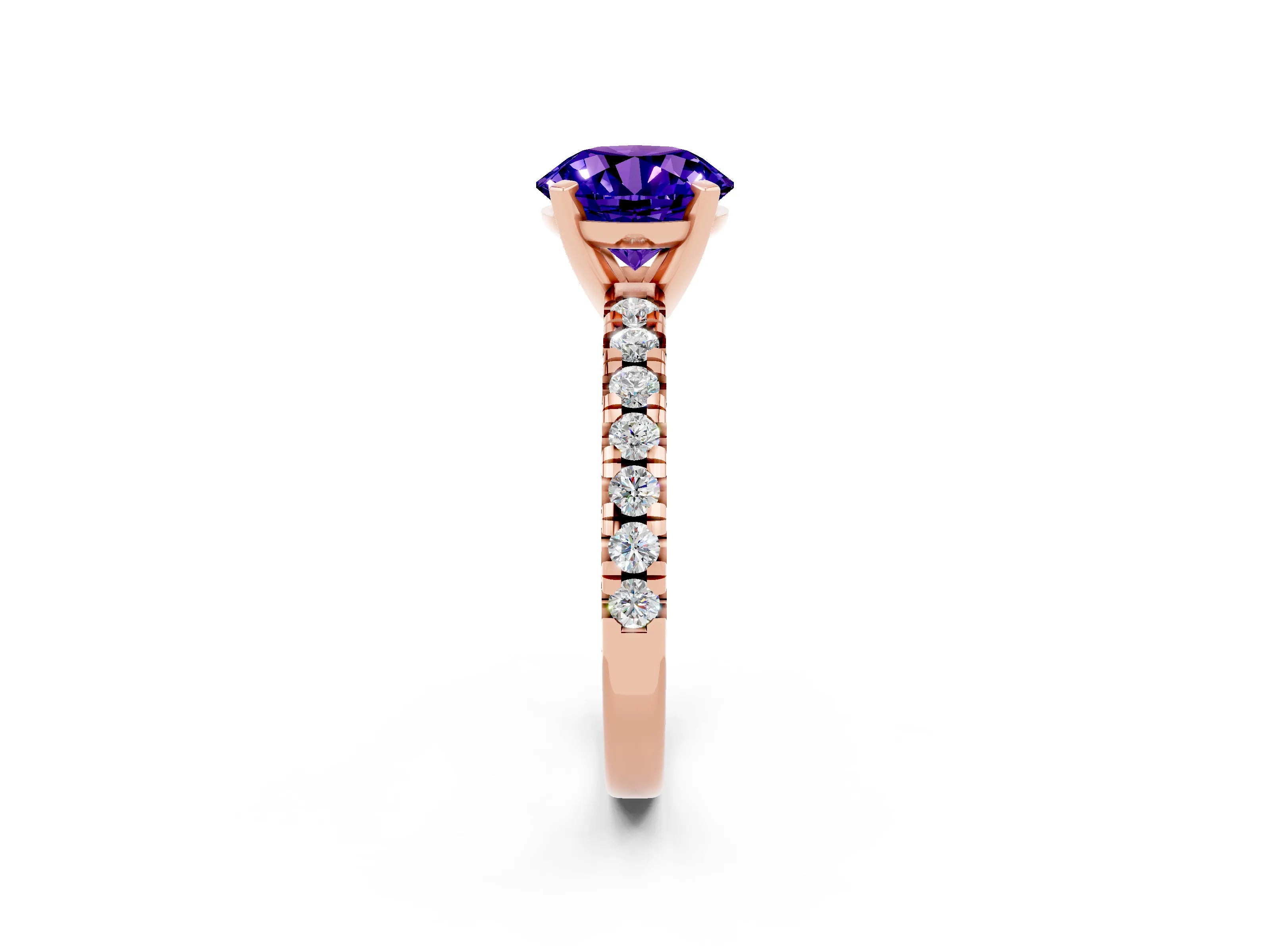 Rose gold Round Cut Solitaire Pave Diamond Engagement Ring with Four-Prong Setting_2