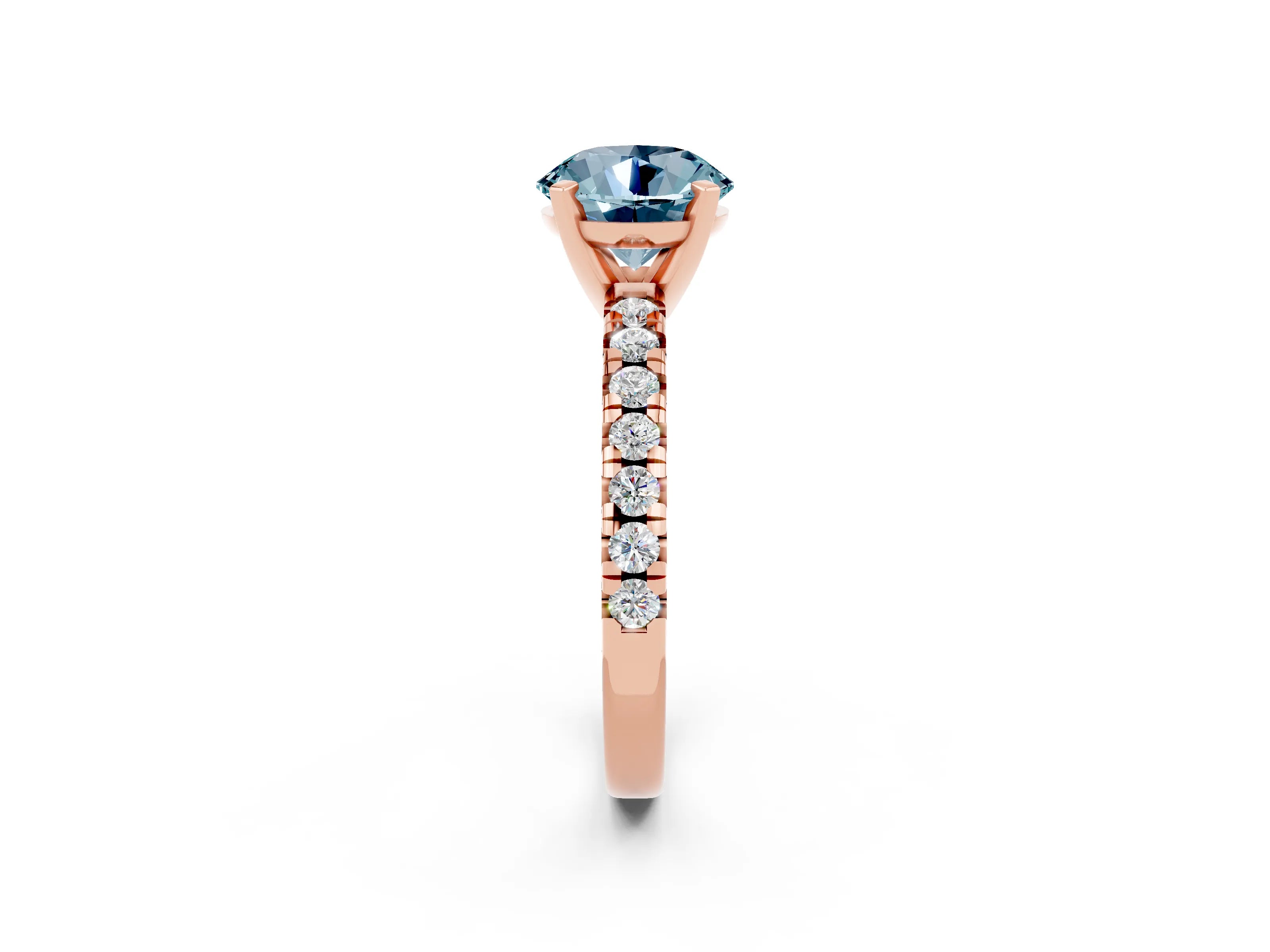 Rose gold Round Cut Solitaire Pave Diamond Engagement Ring with Four-Prong Setting_2