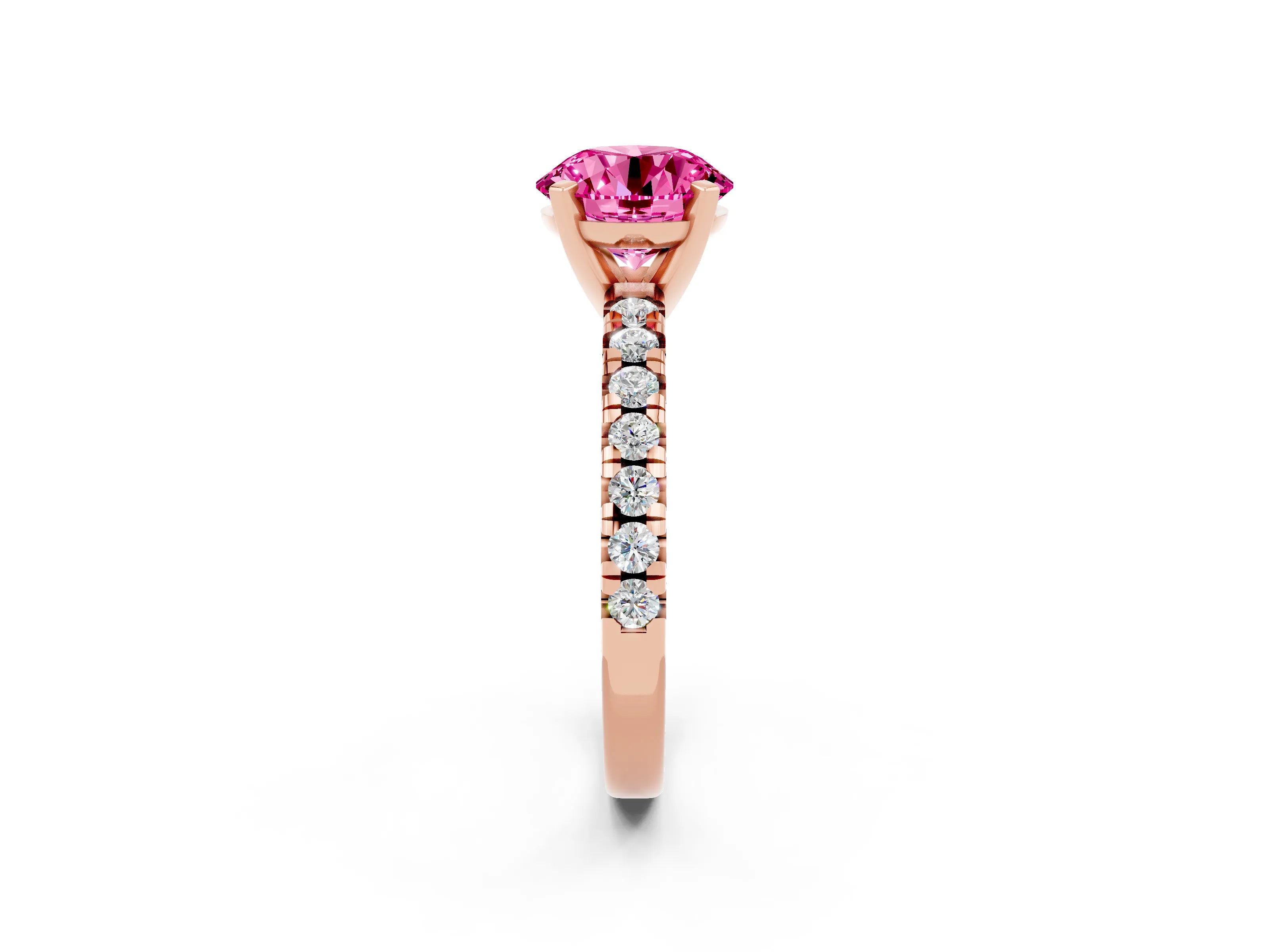 Rose gold Round Cut Solitaire Pave Diamond Engagement Ring with Four-Prong Setting_2