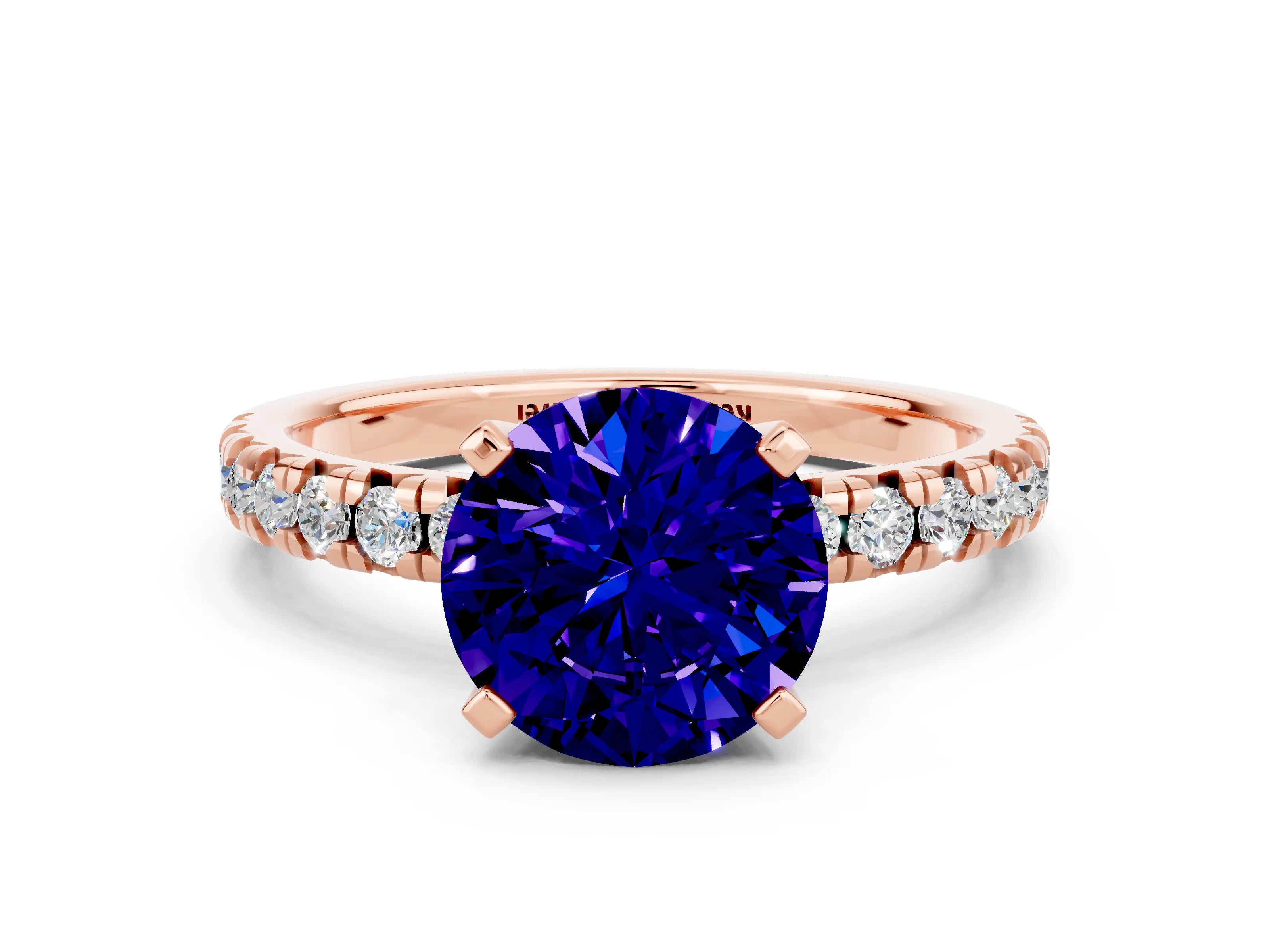 Rose gold Round Cut Solitaire Pave Diamond Engagement Ring with Four-Prong Setting