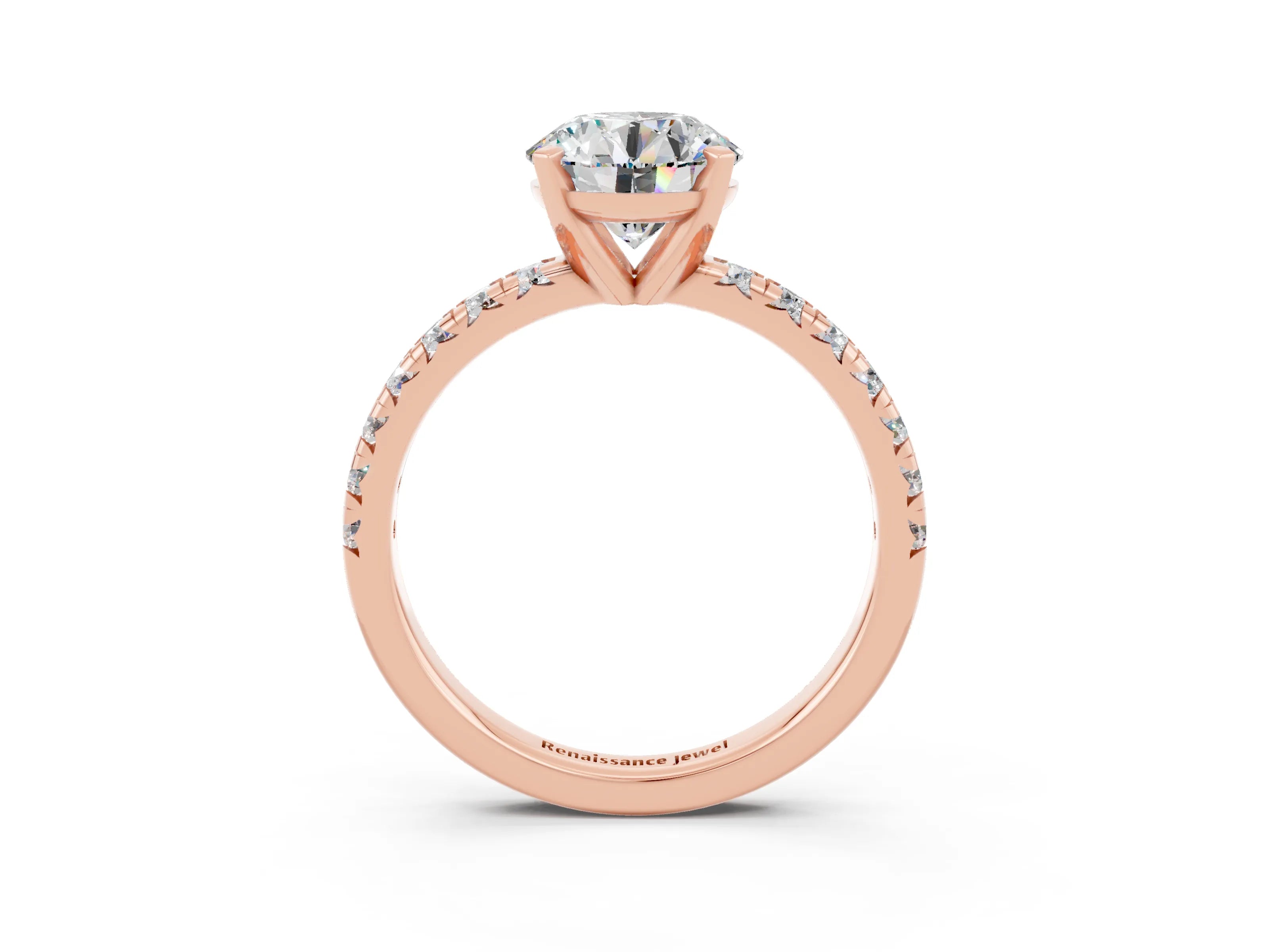 Rose gold Round Cut Solitaire Pave Diamond Engagement Ring with Four-Prong Setting_3