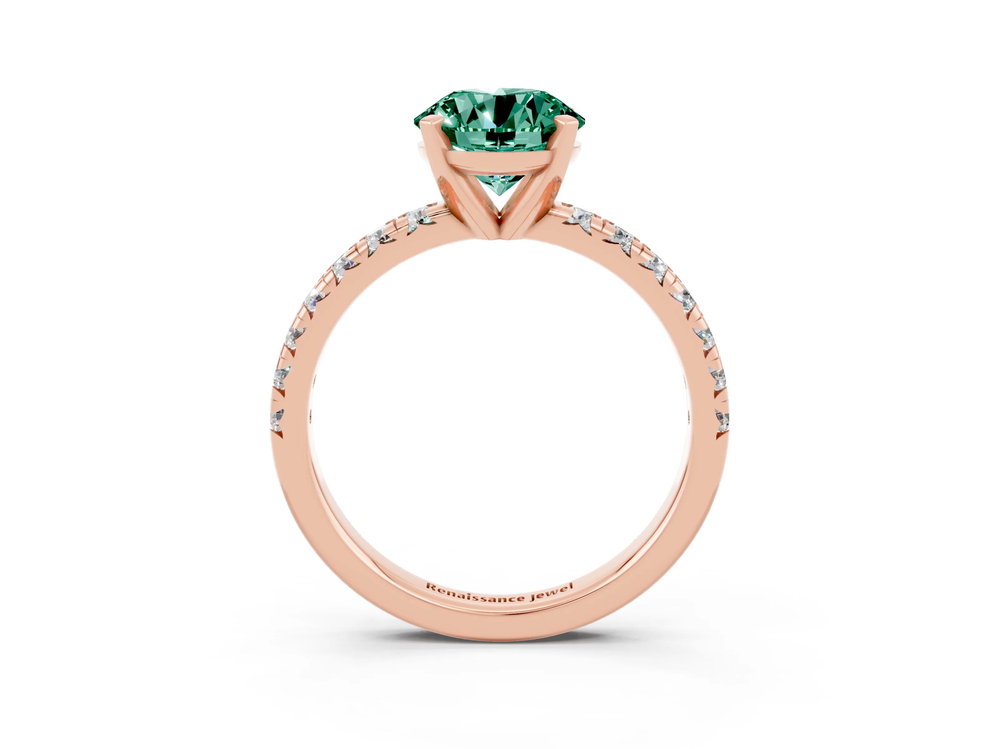 Rose gold Round Cut Solitaire Pave Diamond Engagement Ring with Four-Prong Setting_3