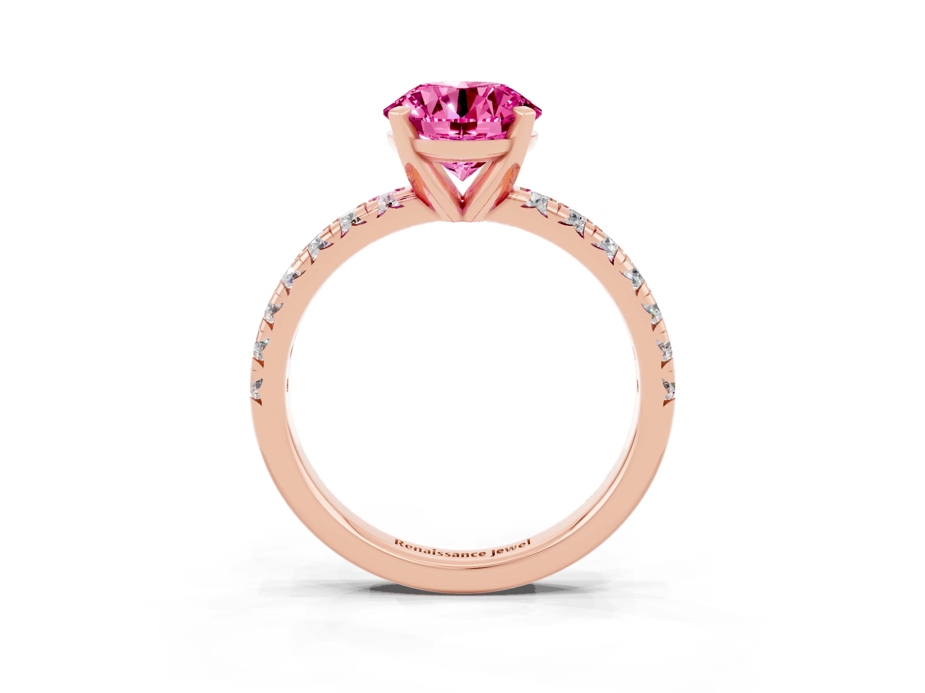 Rose gold Round Cut Solitaire Pave Diamond Engagement Ring with Four-Prong Setting_3