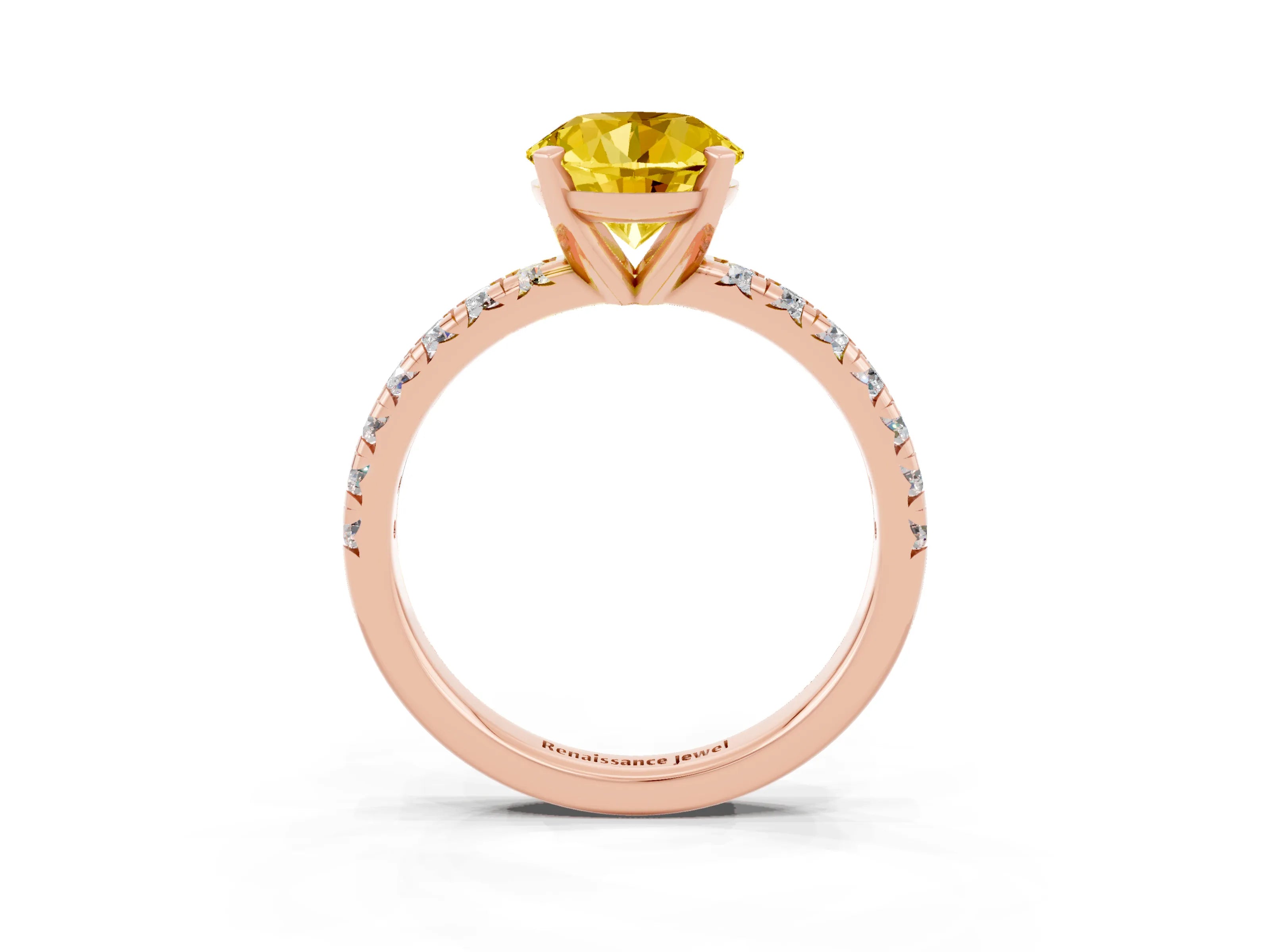 Rose gold Round Cut Solitaire Pave Diamond Engagement Ring with Four-Prong Setting_3
