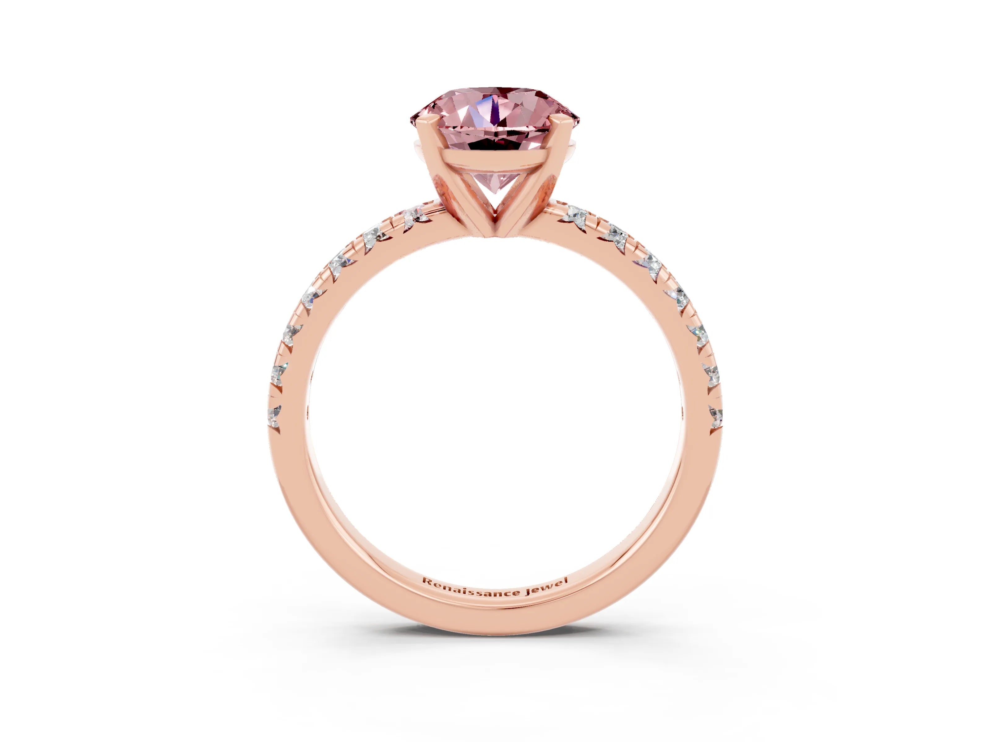Rose gold Round Cut Solitaire Pave Diamond Engagement Ring with Four-Prong Setting_3
