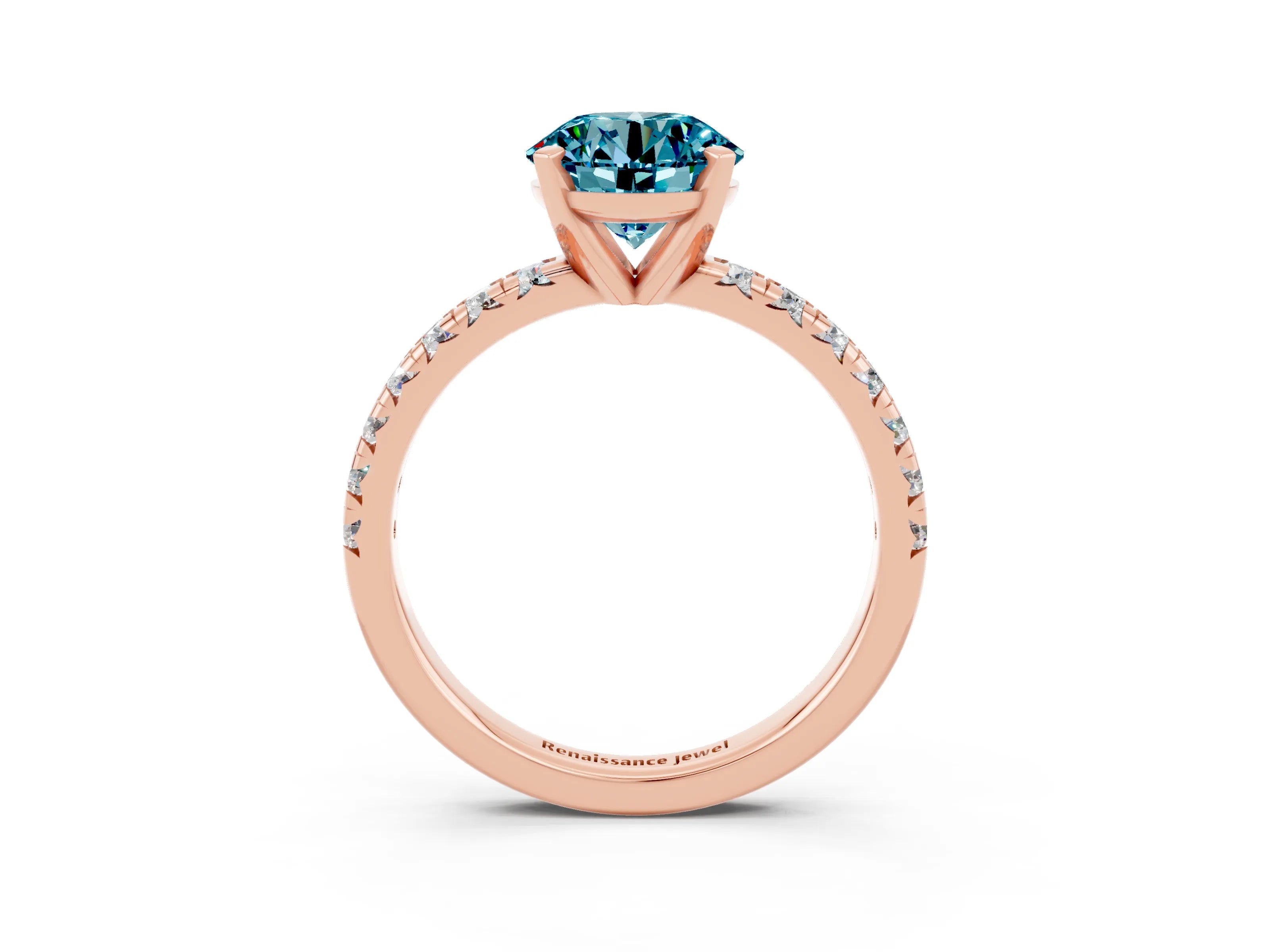 Rose gold Round Cut Solitaire Pave Diamond Engagement Ring with Four-Prong Setting_3