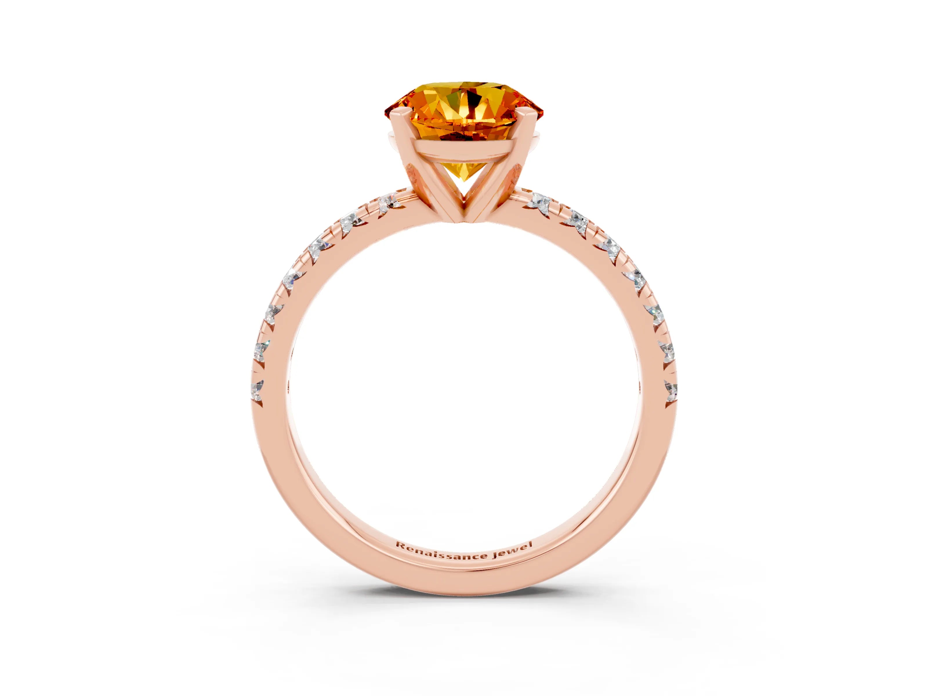 Rose gold Round Cut Solitaire Pave Diamond Engagement Ring with Four-Prong Setting_3