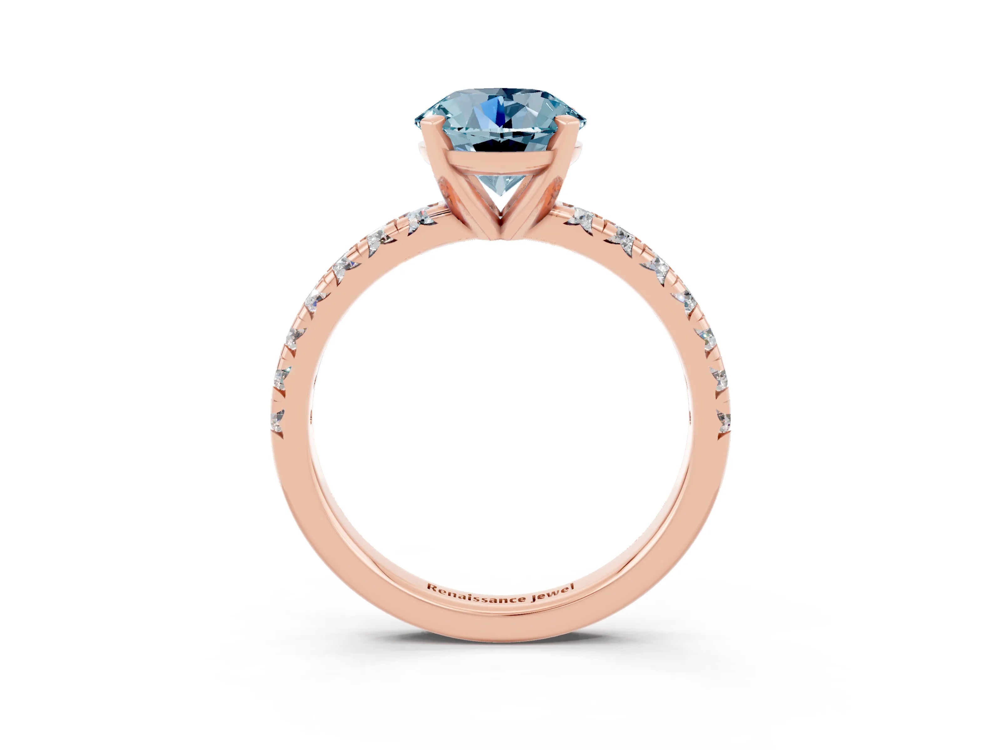 Rose gold Round Cut Solitaire Pave Diamond Engagement Ring with Four-Prong Setting_3