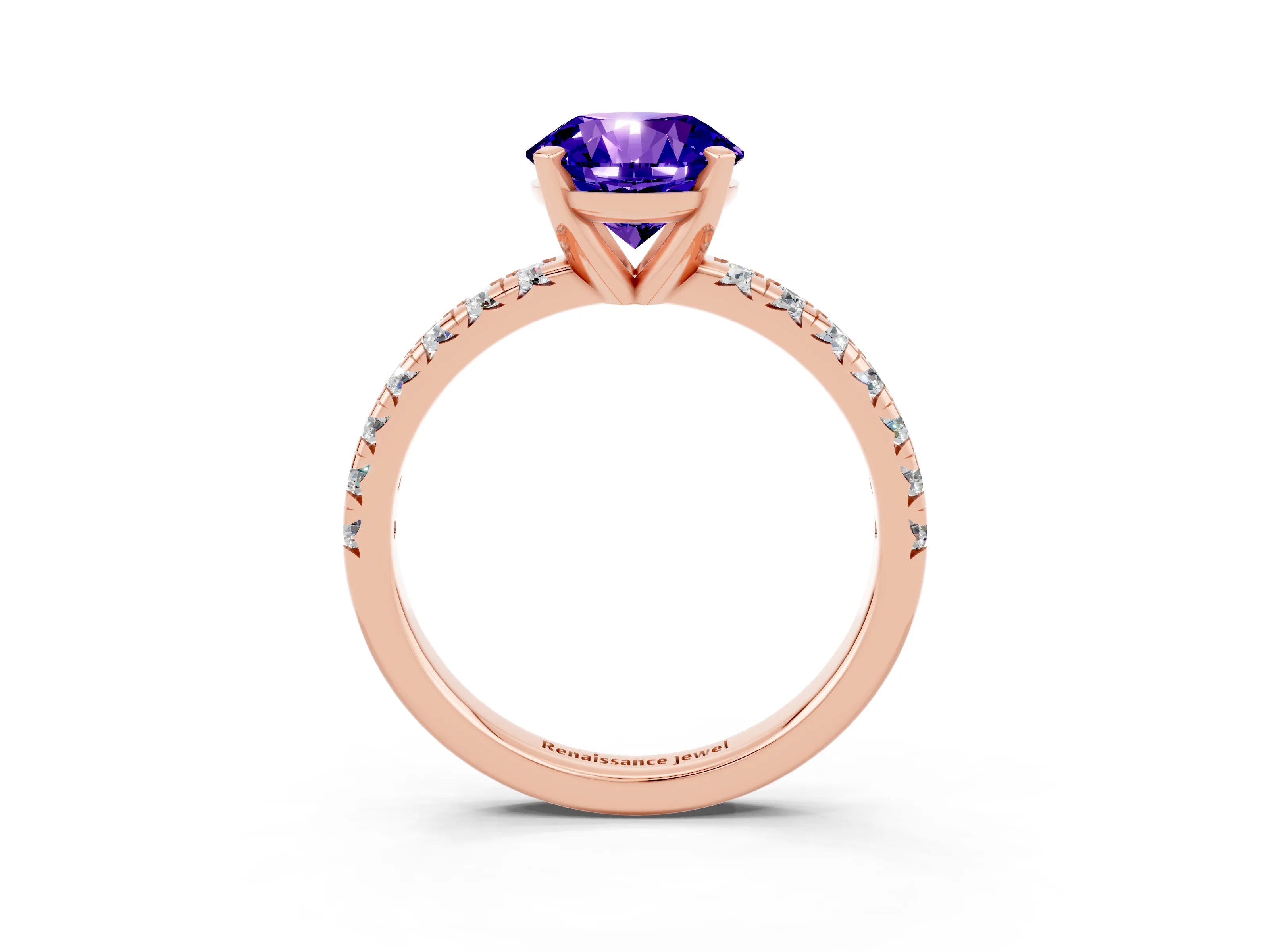 Rose gold Round Cut Solitaire Pave Diamond Engagement Ring with Four-Prong Setting_3