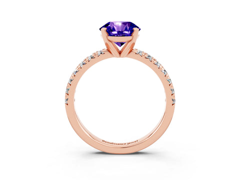 Rose gold Round Cut Solitaire Pave Diamond Engagement Ring with Four-Prong Setting_3