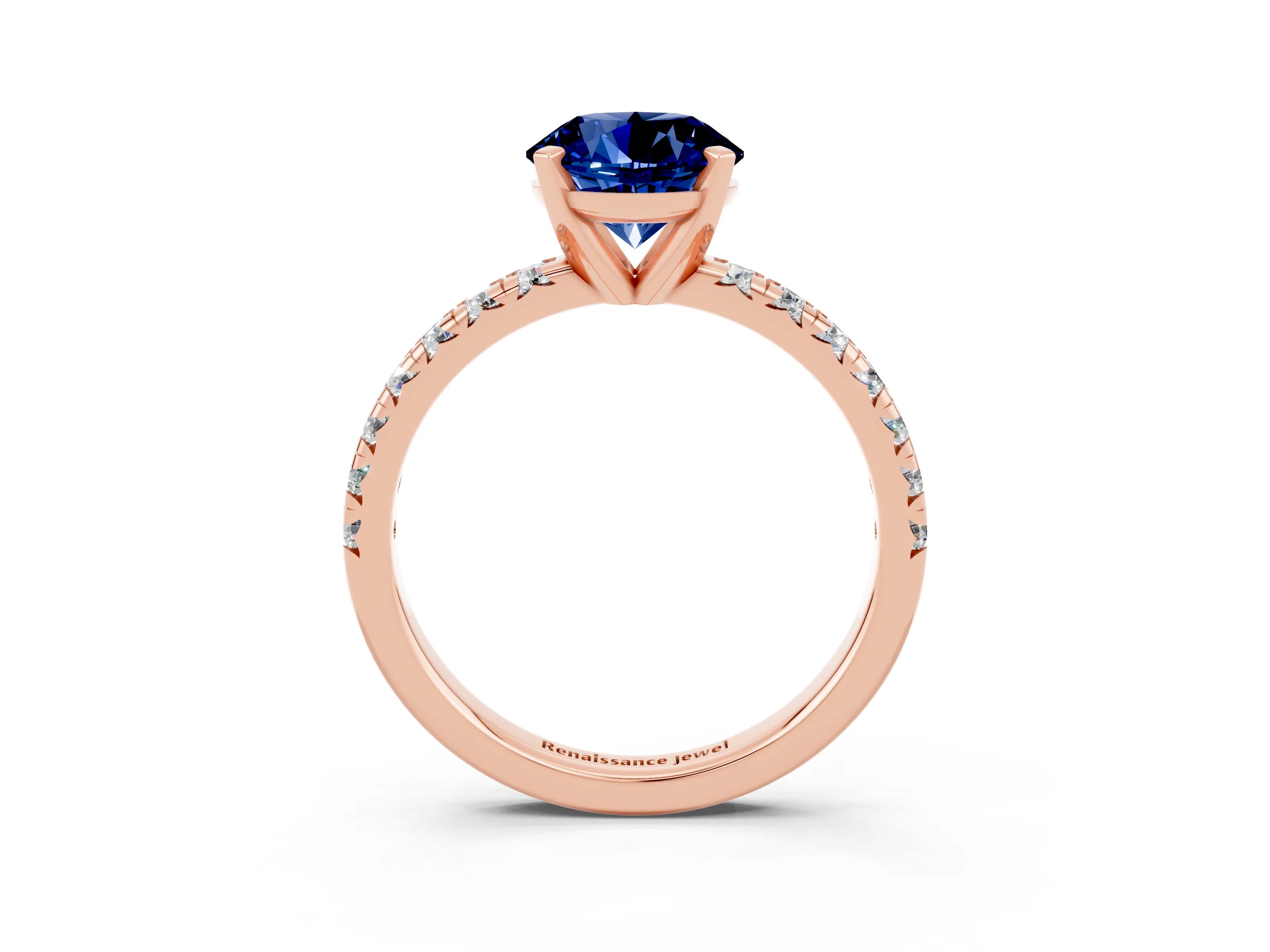 Rose gold Round Cut Solitaire Pave Diamond Engagement Ring with Four-Prong Setting_3
