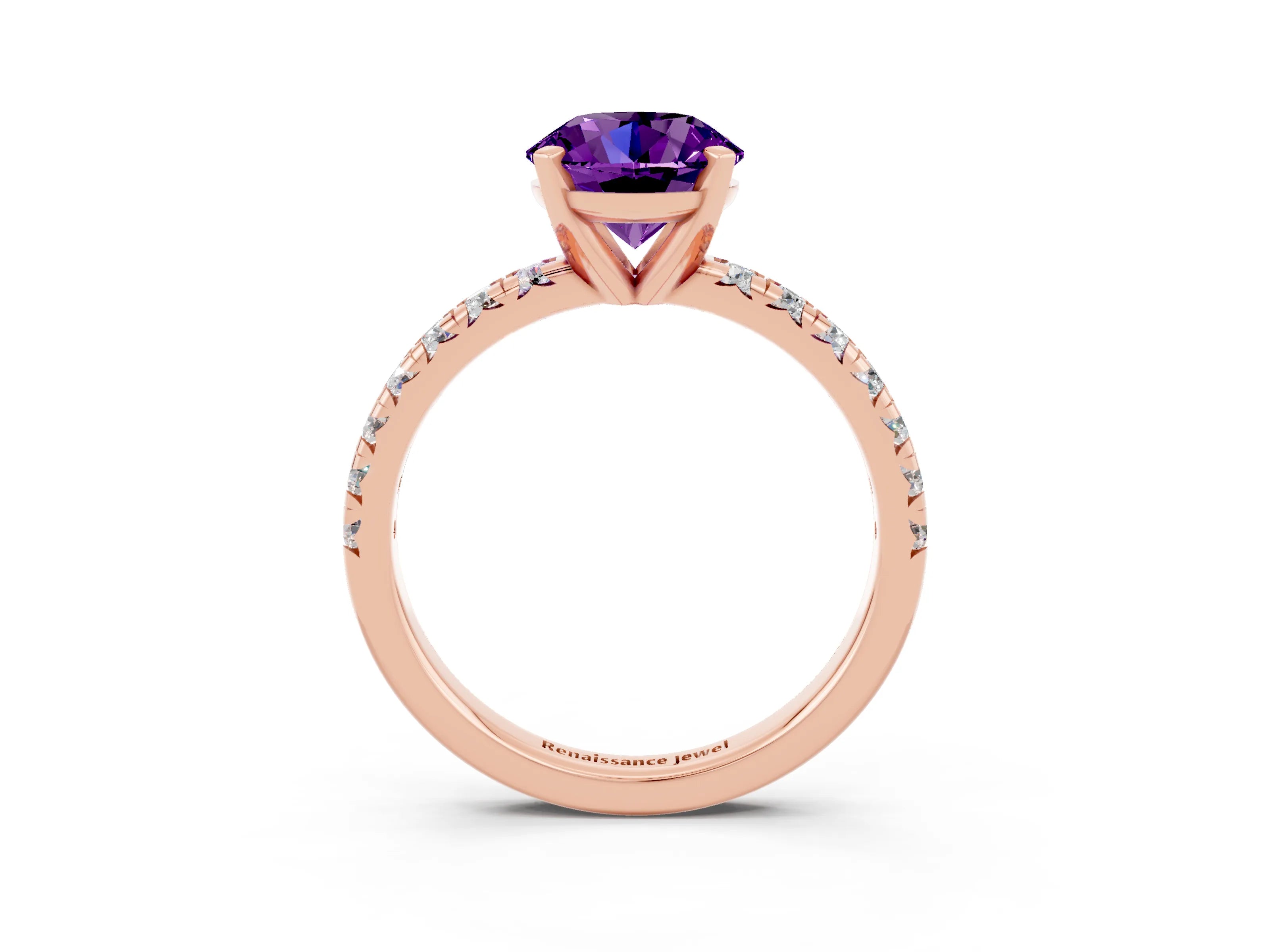 Rose gold Round Cut Solitaire Pave Diamond Engagement Ring with Four-Prong Setting_3
