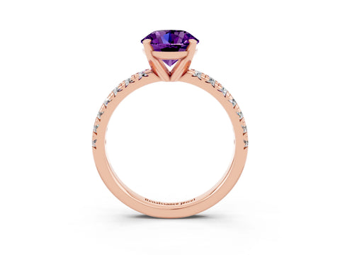 Rose gold Round Cut Solitaire Pave Diamond Engagement Ring with Four-Prong Setting_3