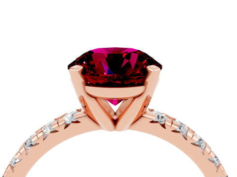 Rose gold Round Cut Solitaire Pave Diamond Engagement Ring with Four-Prong Setting_4