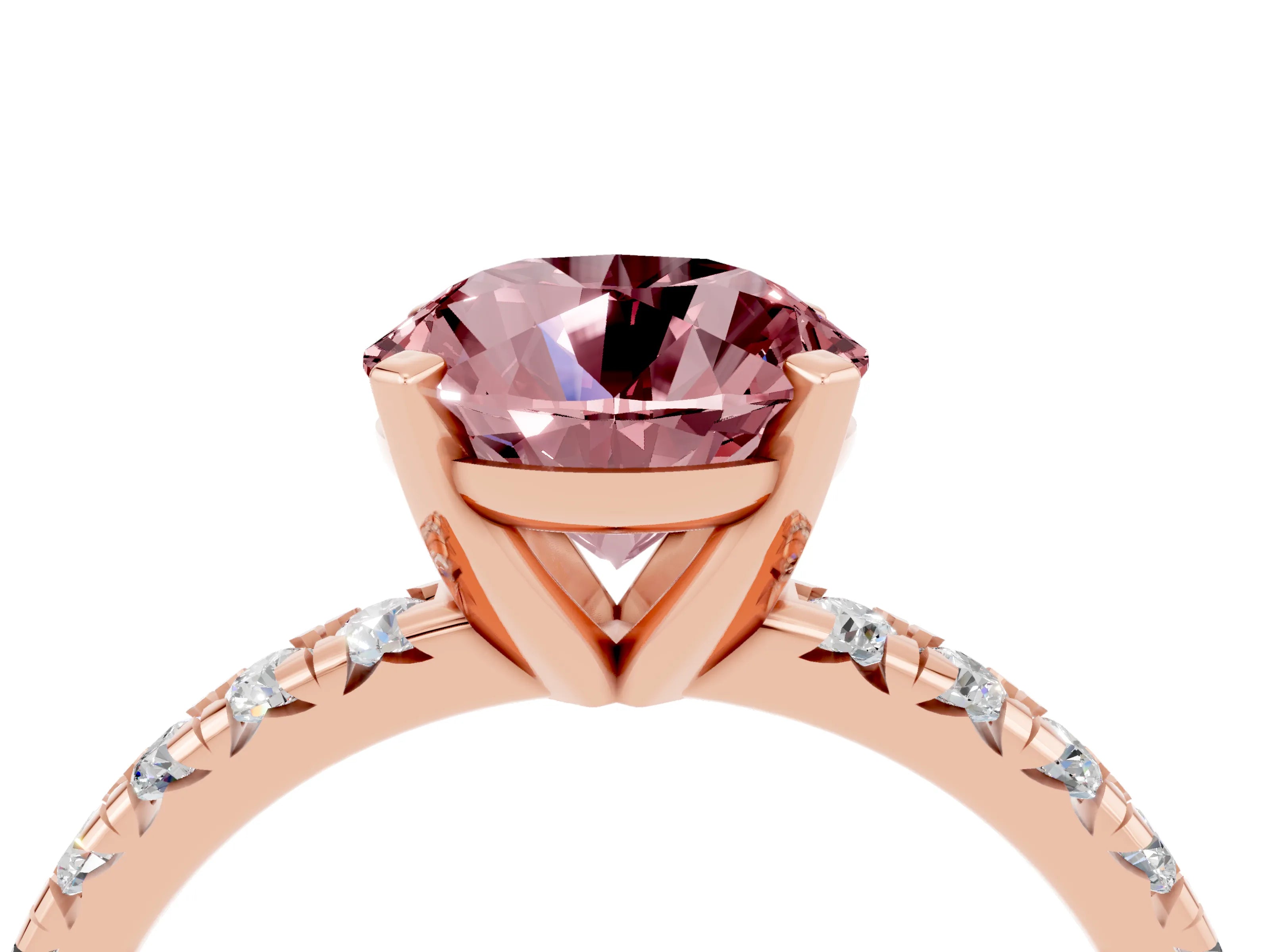 Rose gold Round Cut Solitaire Pave Diamond Engagement Ring with Four-Prong Setting_4