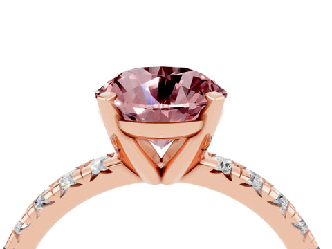 Rose gold Round Cut Solitaire Pave Diamond Engagement Ring with Four-Prong Setting_4