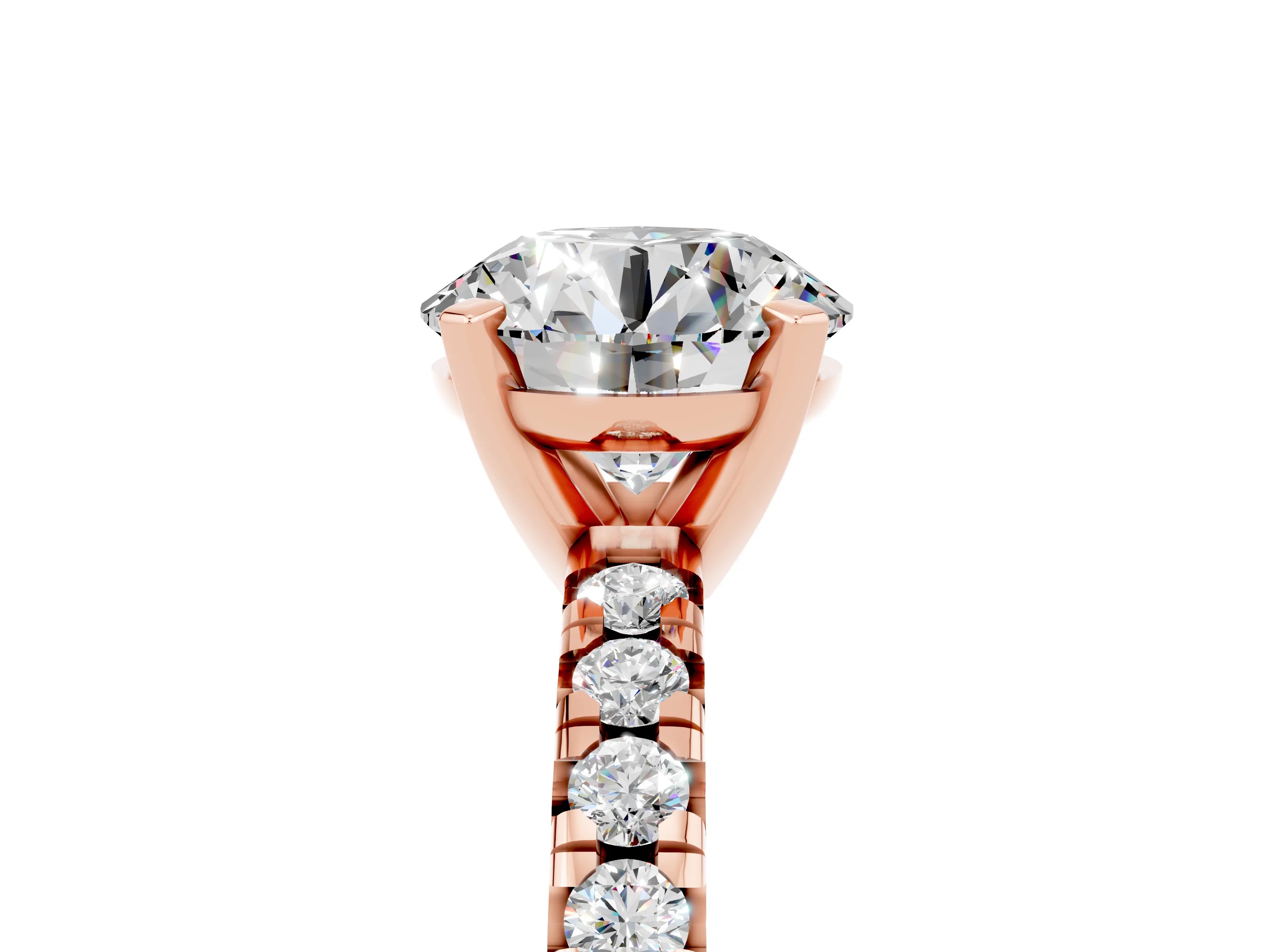 Rose gold Round Cut Solitaire Pave Diamond Engagement Ring with Four-Prong Setting_5