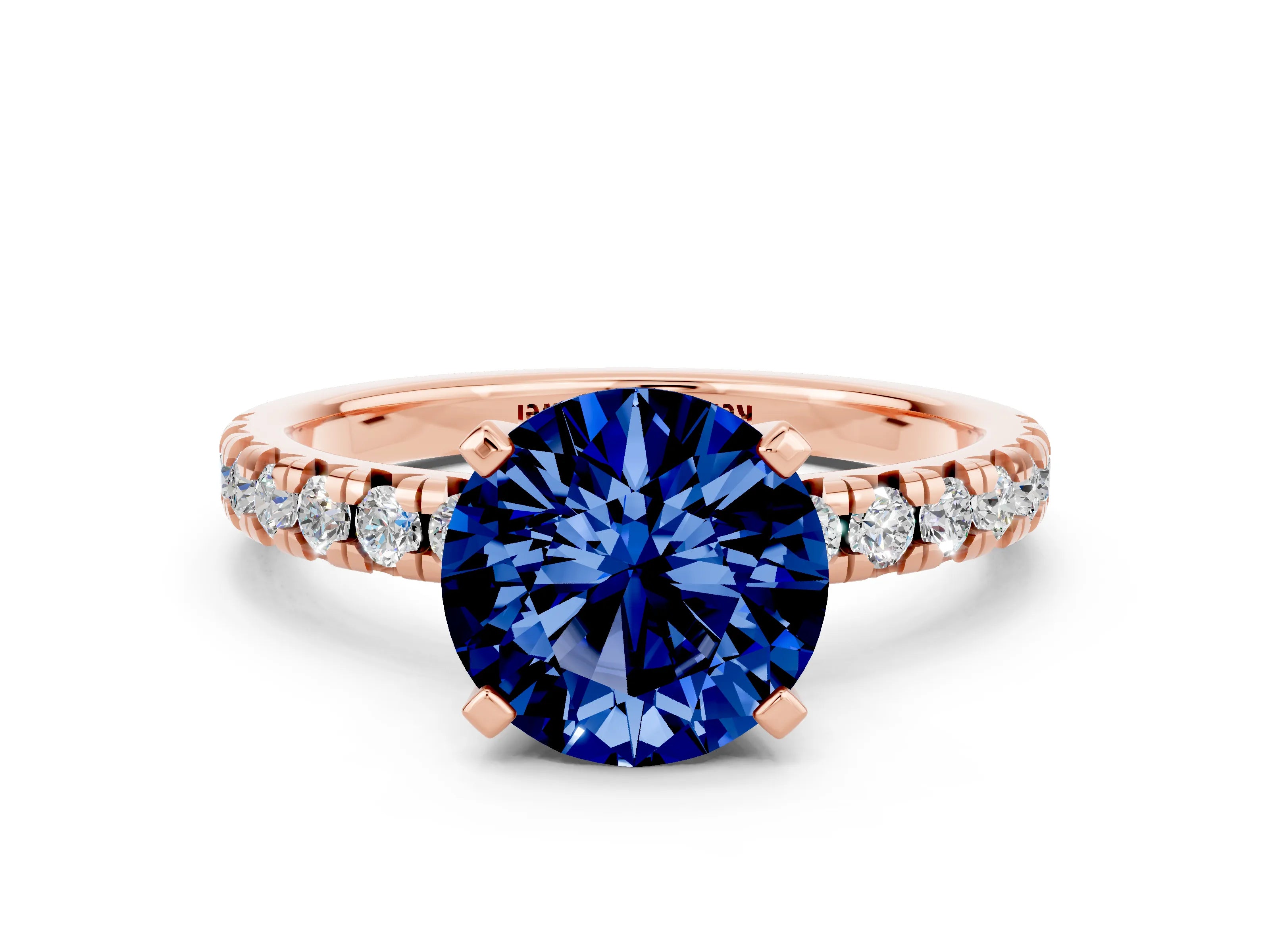 Rose gold Round Cut Solitaire Pave Diamond Engagement Ring with Four-Prong Setting