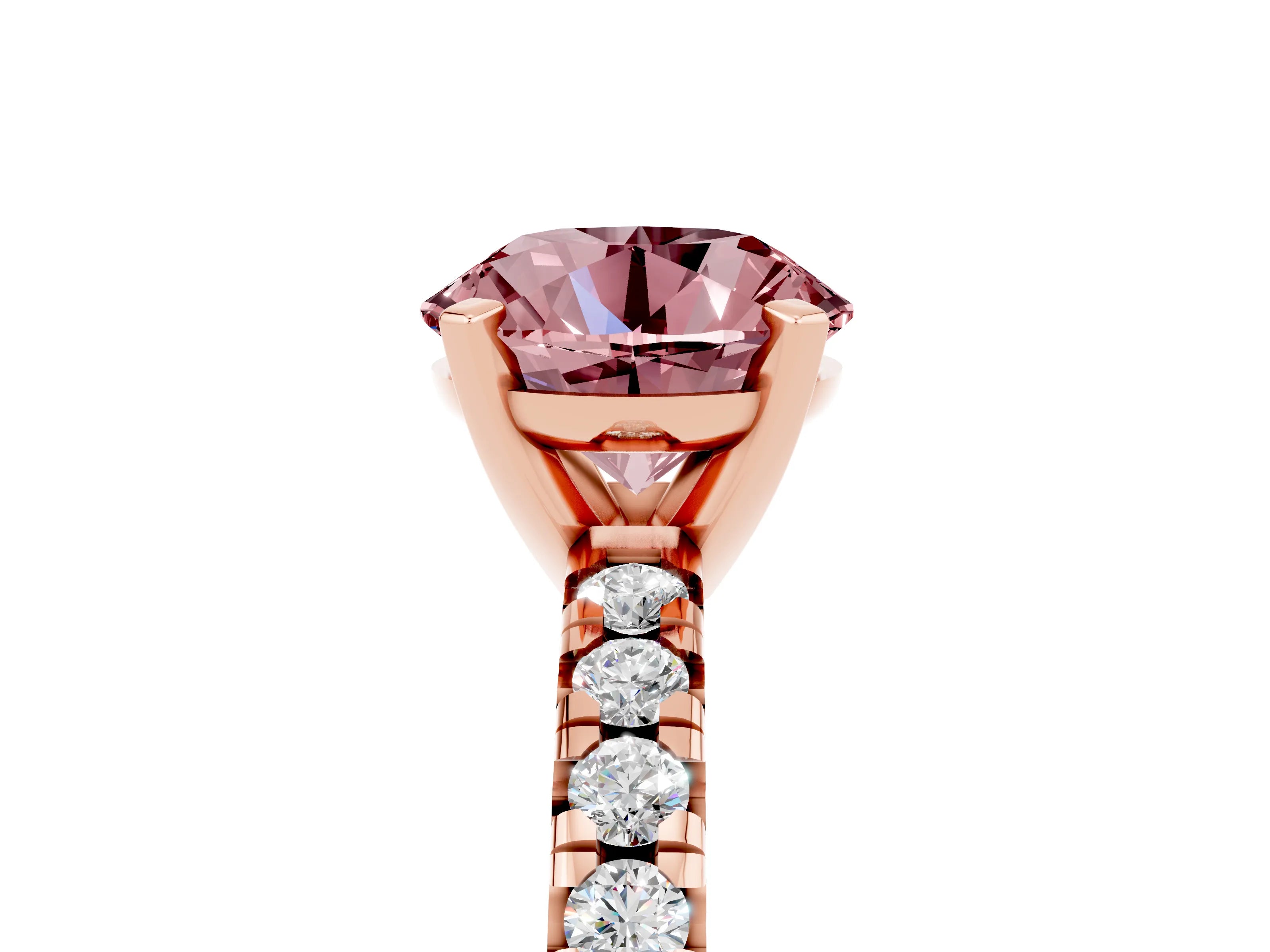 Rose gold Round Cut Solitaire Pave Diamond Engagement Ring with Four-Prong Setting_5