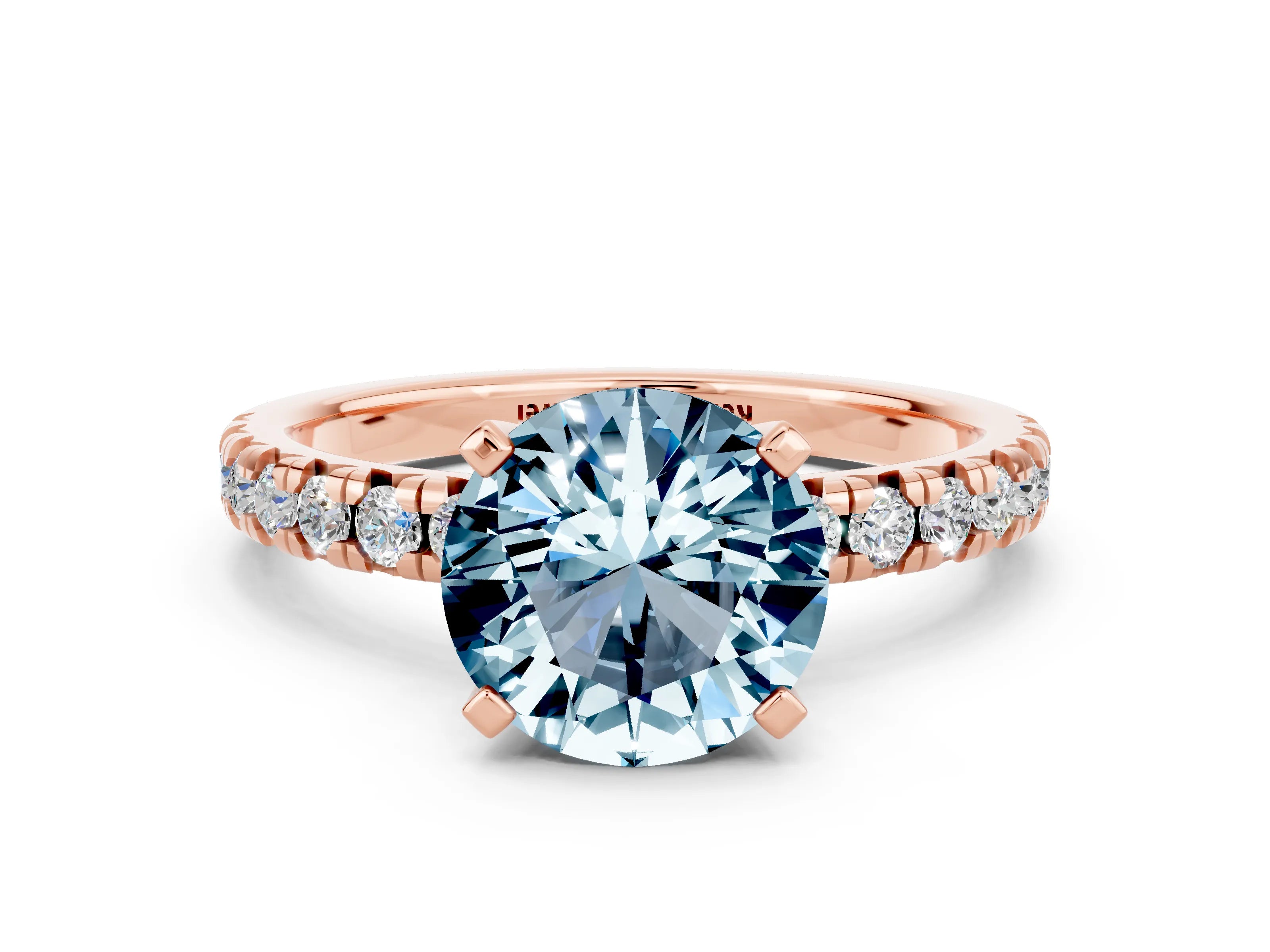 Rose gold Round Cut Solitaire Pave Diamond Engagement Ring with Four-Prong Setting