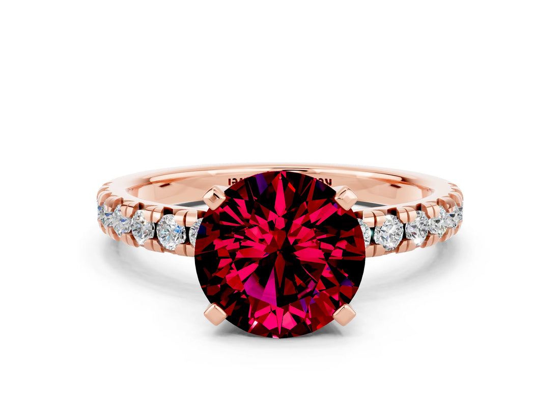 Rose gold Round Cut Solitaire Pave Diamond Engagement Ring with Four-Prong Setting