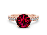 Rose gold Round Cut Solitaire Pave Diamond Engagement Ring with Four-Prong Setting