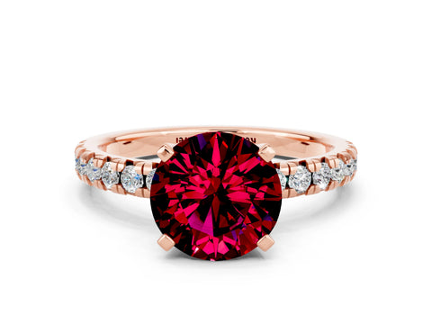 Rose gold Round Cut Solitaire Pave Diamond Engagement Ring with Four-Prong Setting