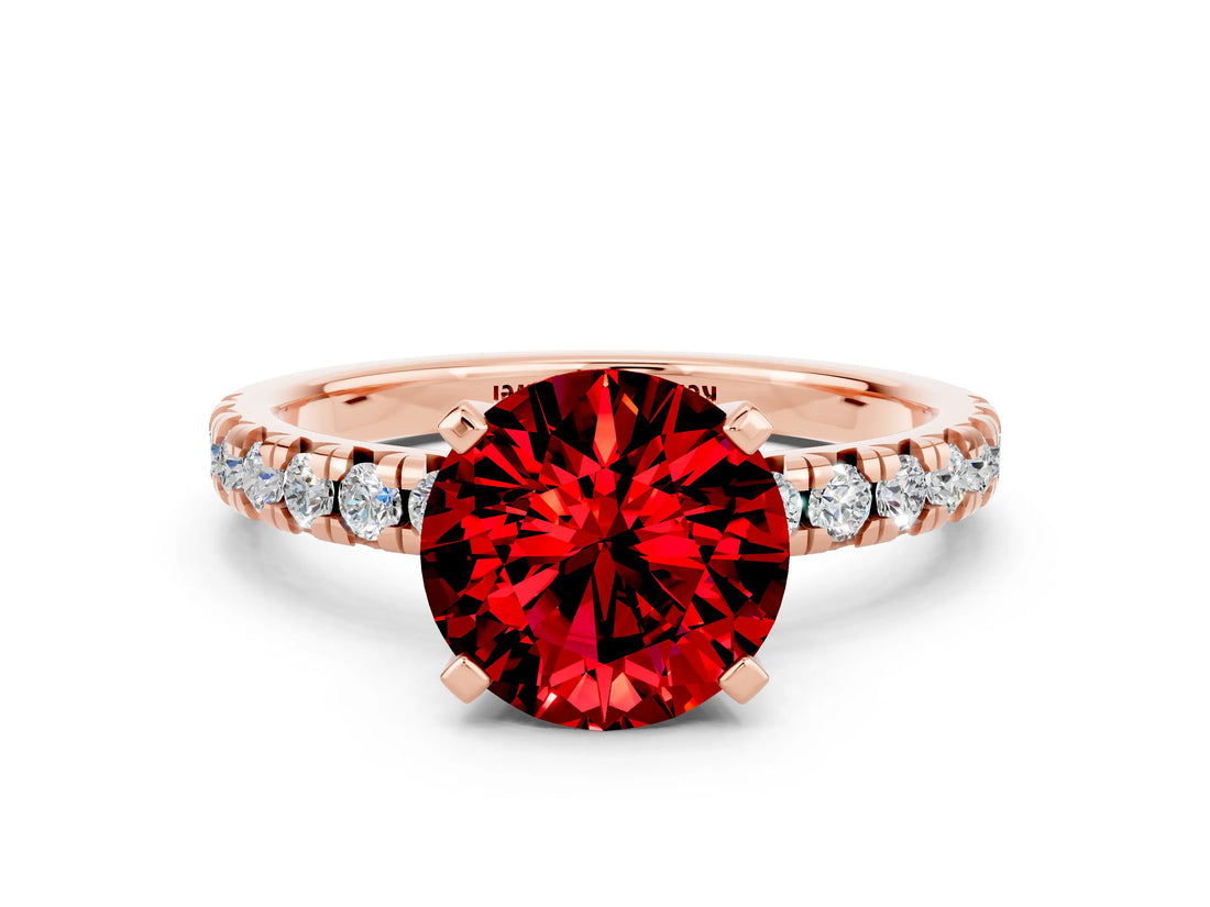 Rose gold Round Cut Solitaire Pave Diamond Engagement Ring with Four-Prong Setting
