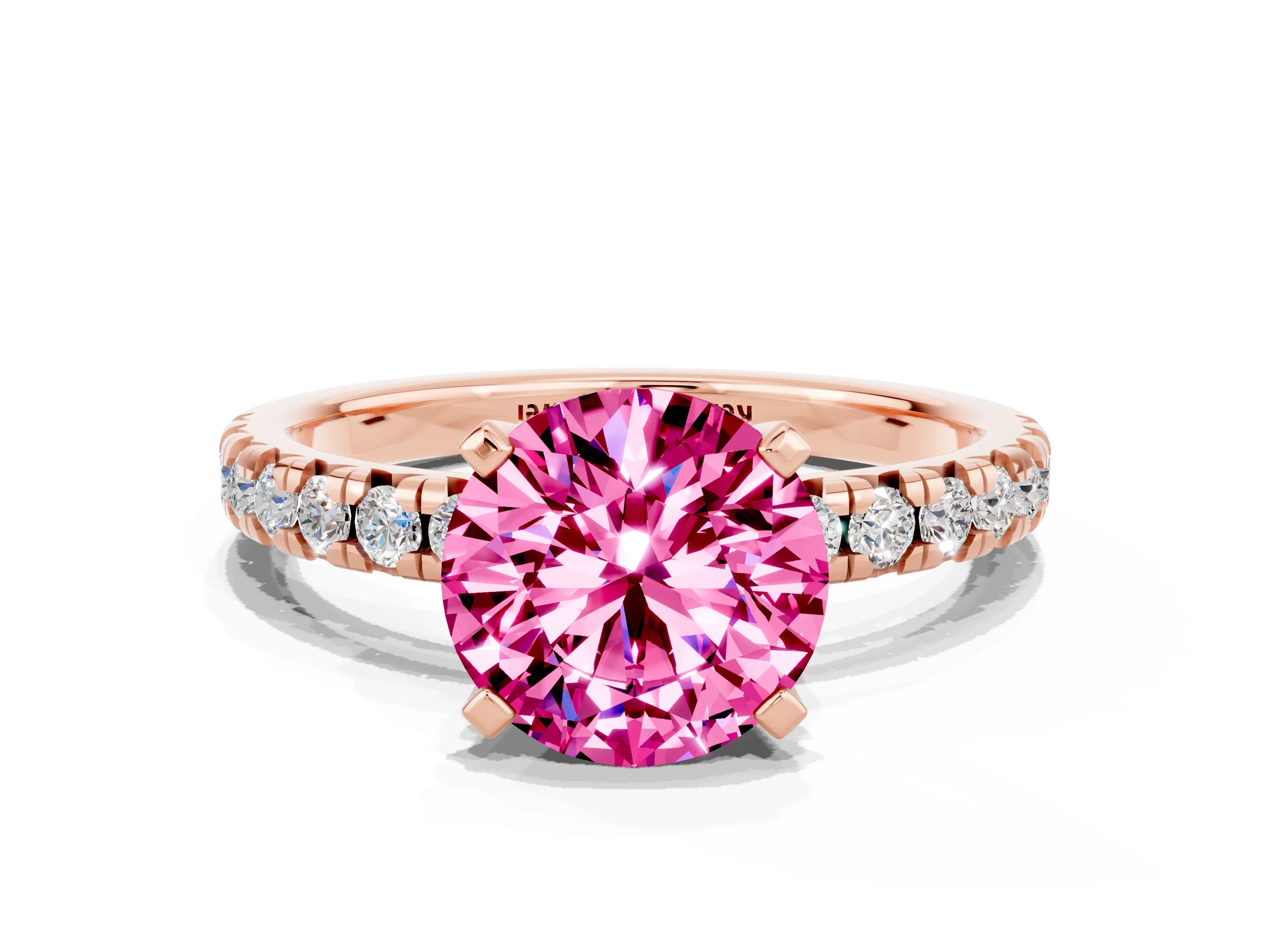 Rose gold Round Cut Solitaire Pave Diamond Engagement Ring with Four-Prong Setting